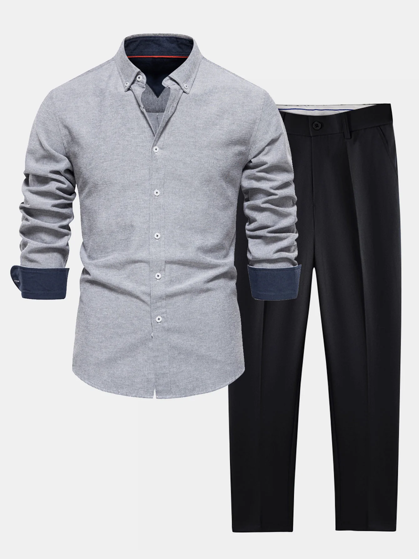 Langarm-Oxfordhemd mit Knöpfen & schmal geschnittene, konisch zulaufende Hose - Image 5