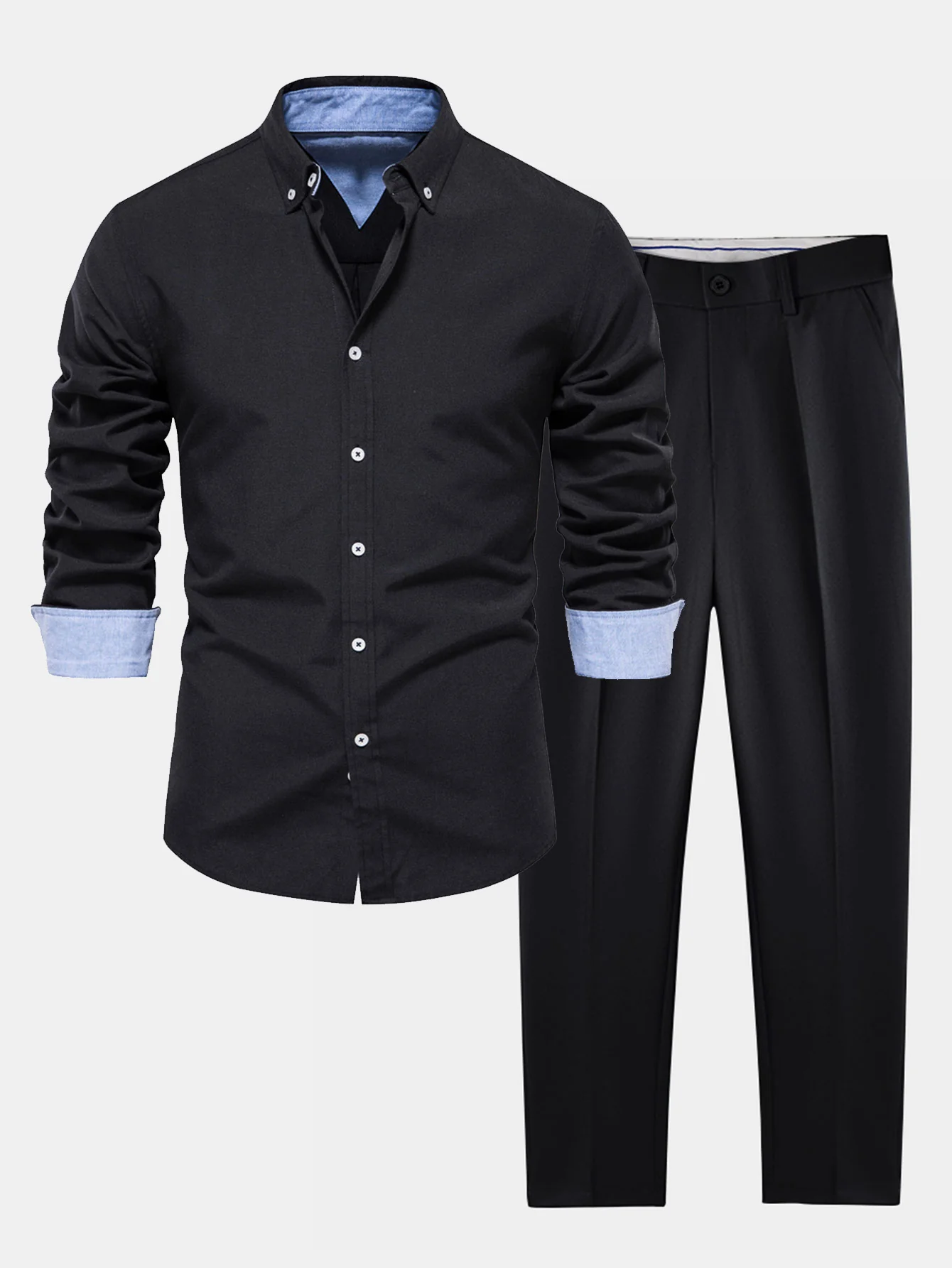 Langarm-Oxfordhemd mit Knöpfen & schmal geschnittene, konisch zulaufende Hose - Image 6