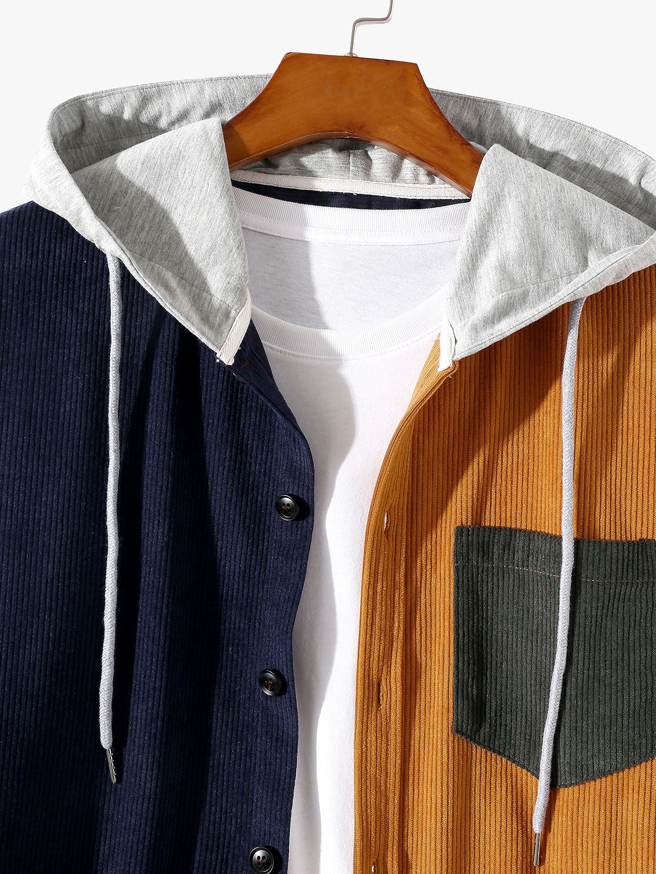 Langarm-Farbblock-Hoodie-Corduroy-Übershirt - Image 3