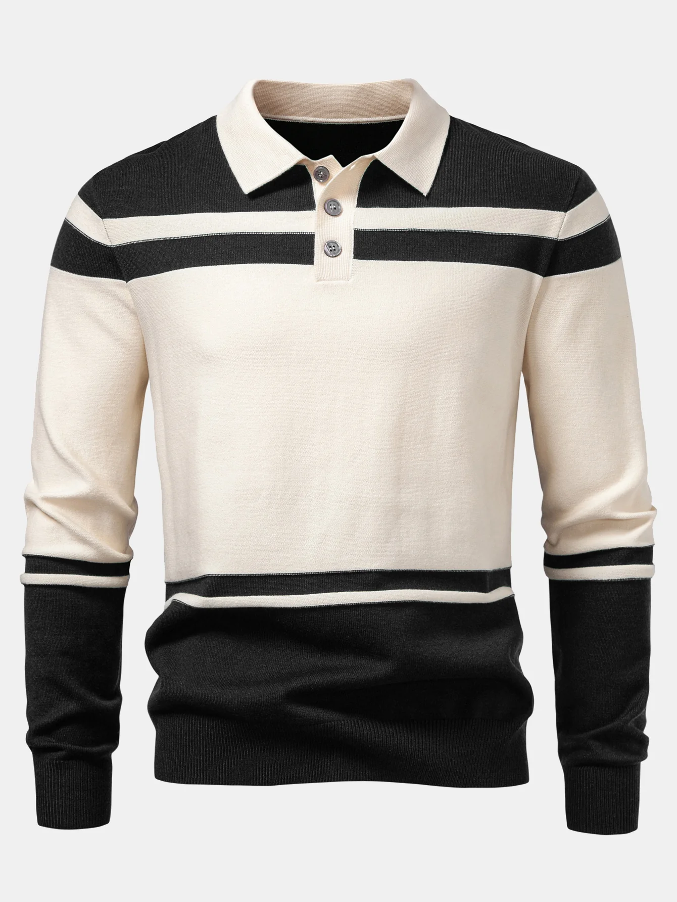 Langarm Farbblock Strick Poloshirts Shirt - Image 3