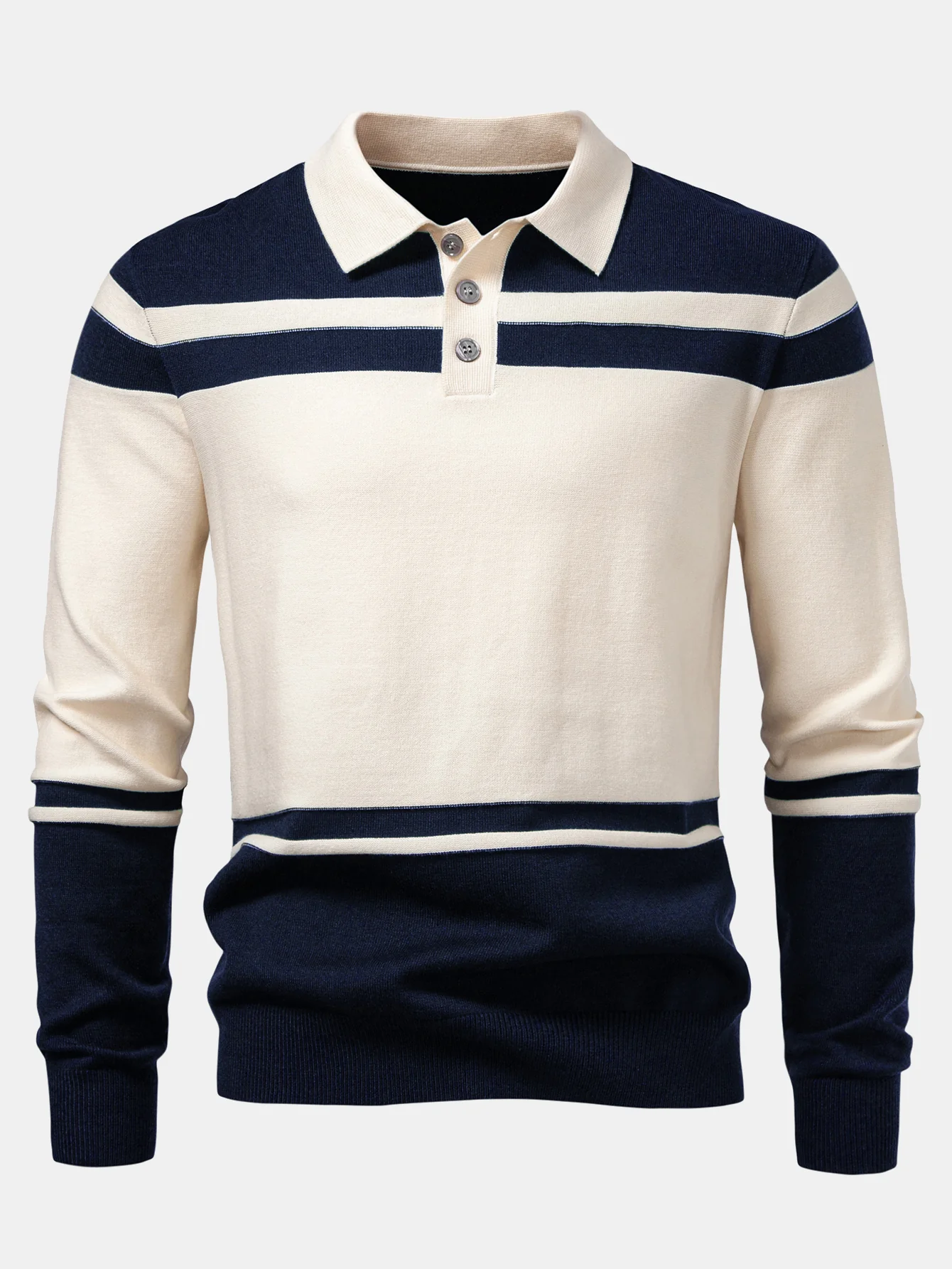 Langarm Farbblock Strick Poloshirts Shirt - Image 5