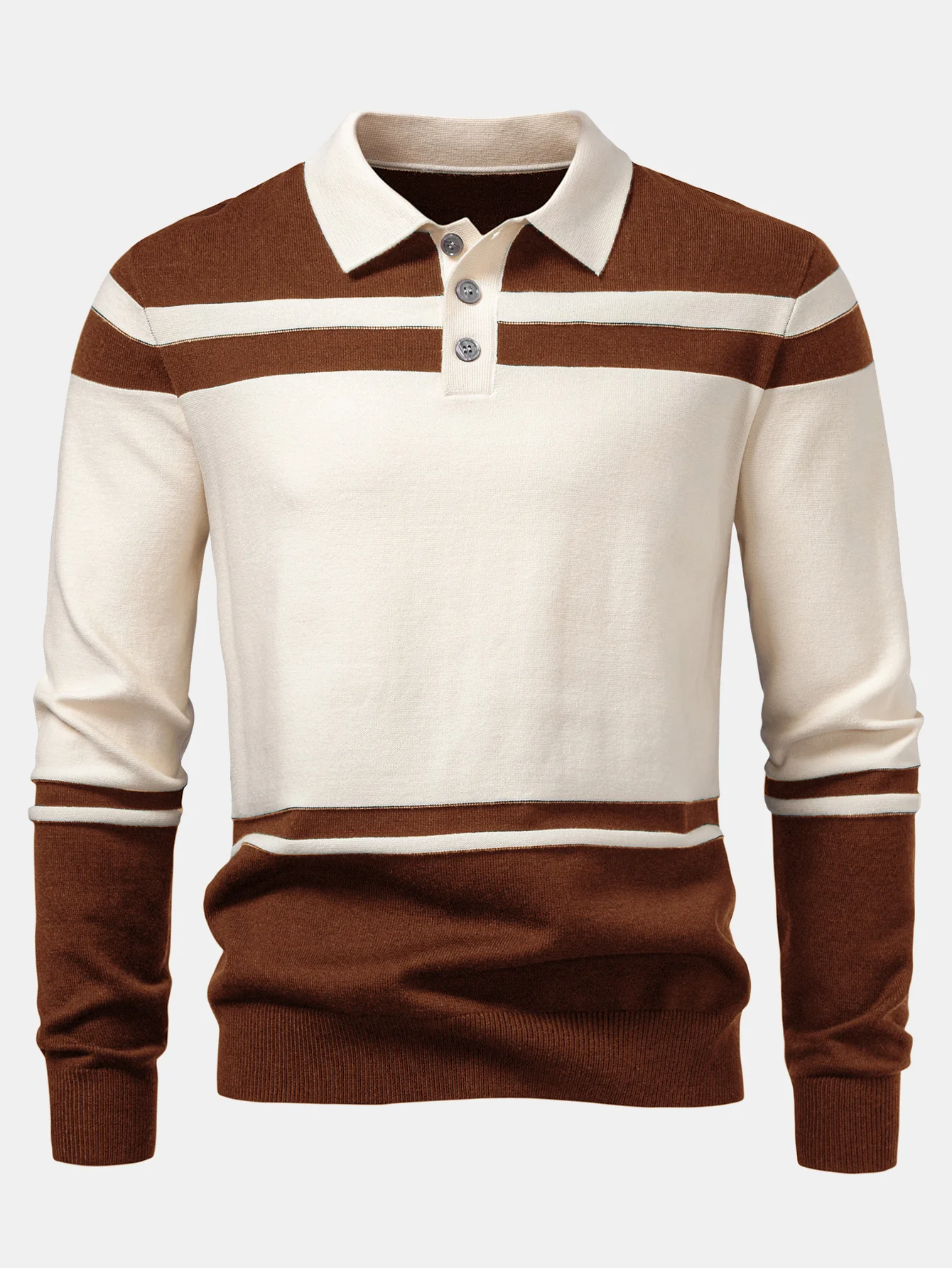 Langarm Farbblock Strick Poloshirts Shirt - Image 7