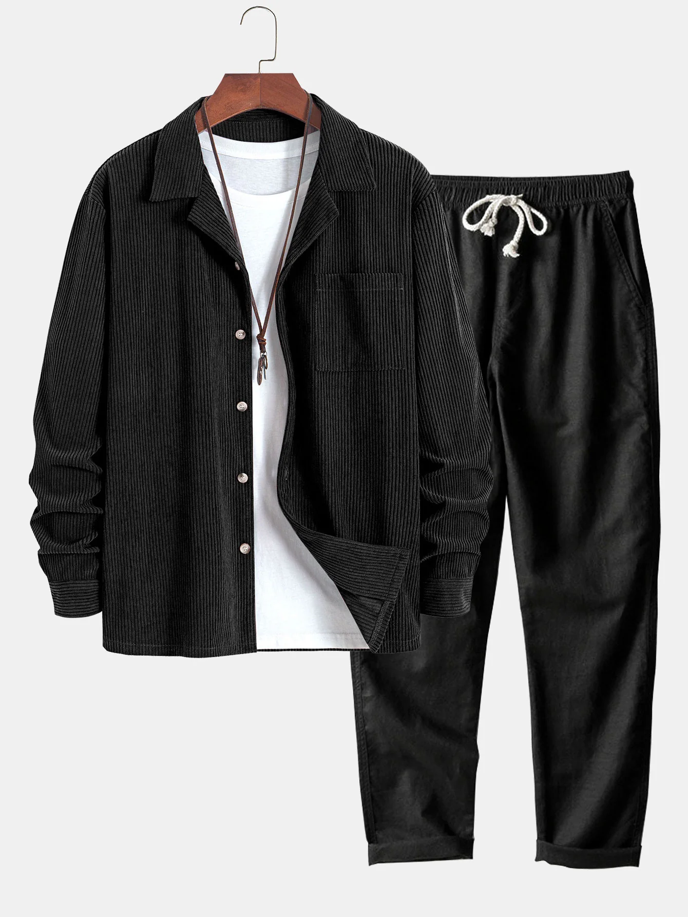 Langarm-Corduroy-Hemd mit kubanischem Kragen & gerade geschnittene Leinenhose - Image 2