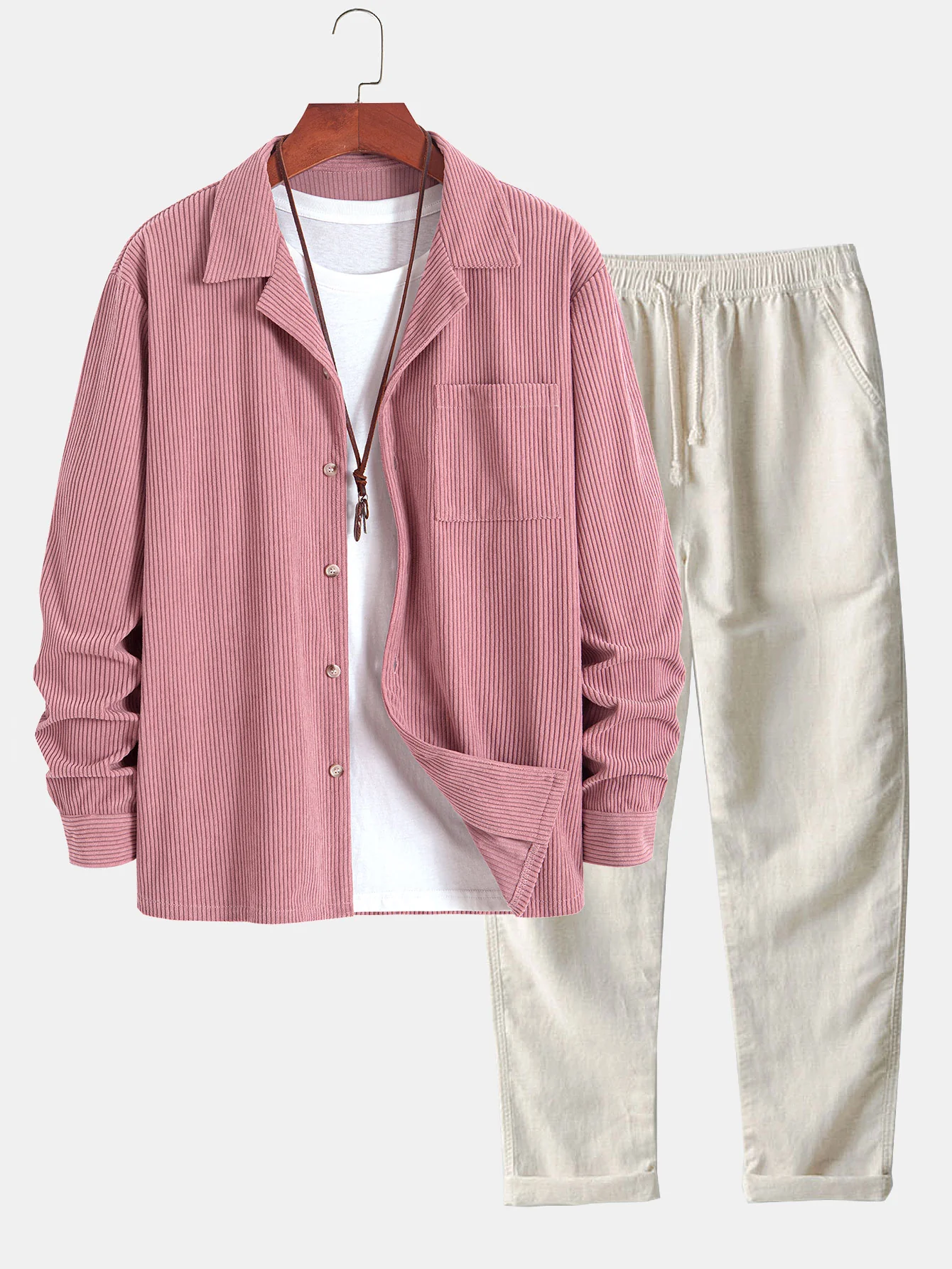 Langarm-Corduroy-Hemd mit kubanischem Kragen & gerade geschnittene Leinenhose - Image 3