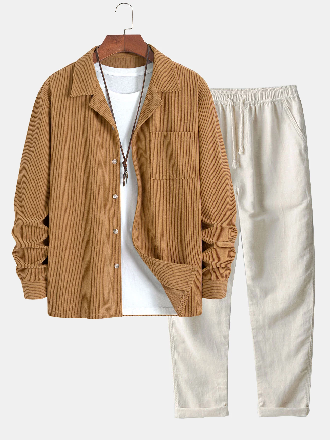 Langarm-Corduroy-Hemd mit kubanischem Kragen & gerade geschnittene Leinenhose - Image 5