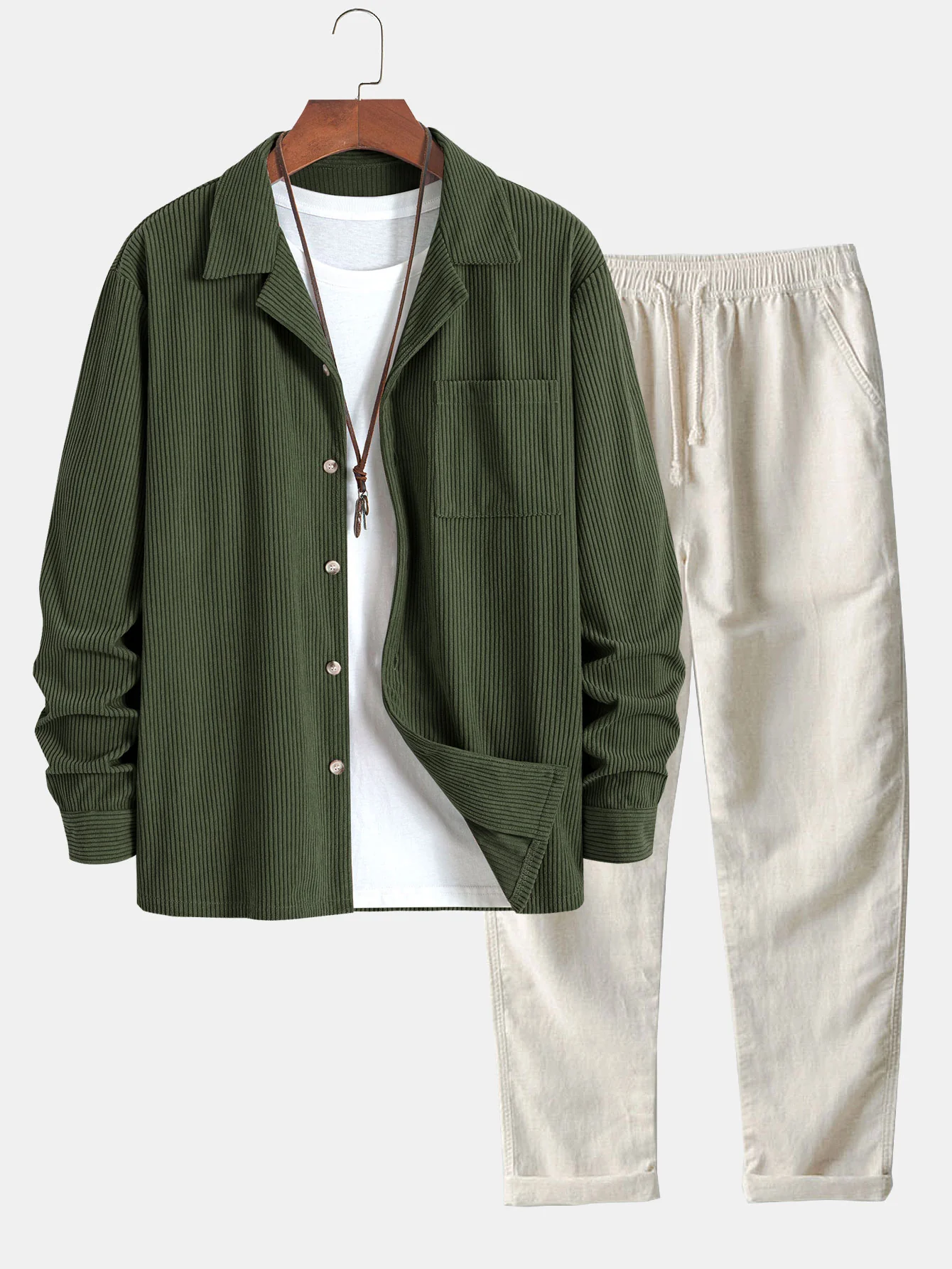 Langarm-Corduroy-Hemd mit kubanischem Kragen & gerade geschnittene Leinenhose - Image 6