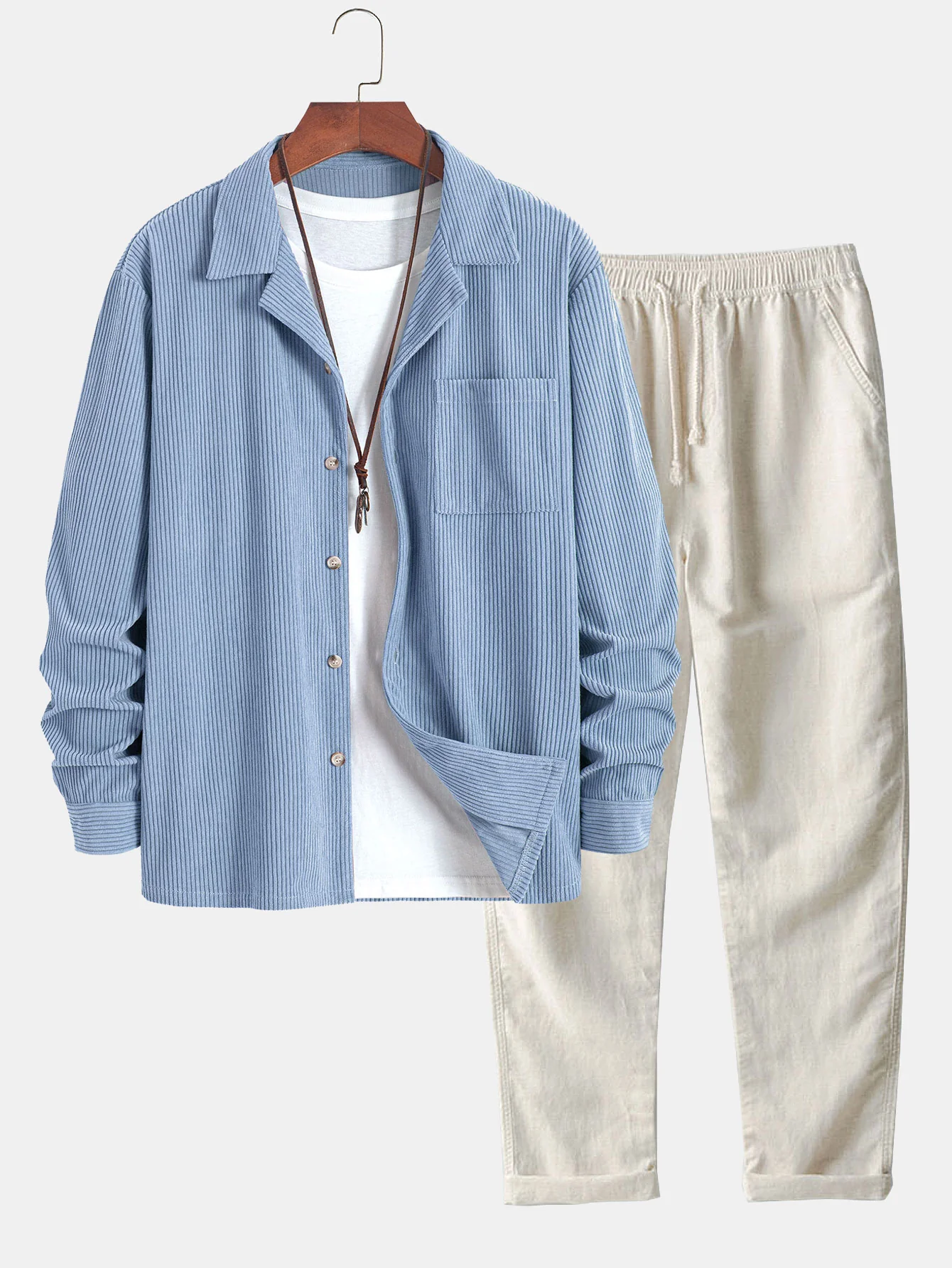 Langarm-Corduroy-Hemd mit kubanischem Kragen & gerade geschnittene Leinenhose - Image 7