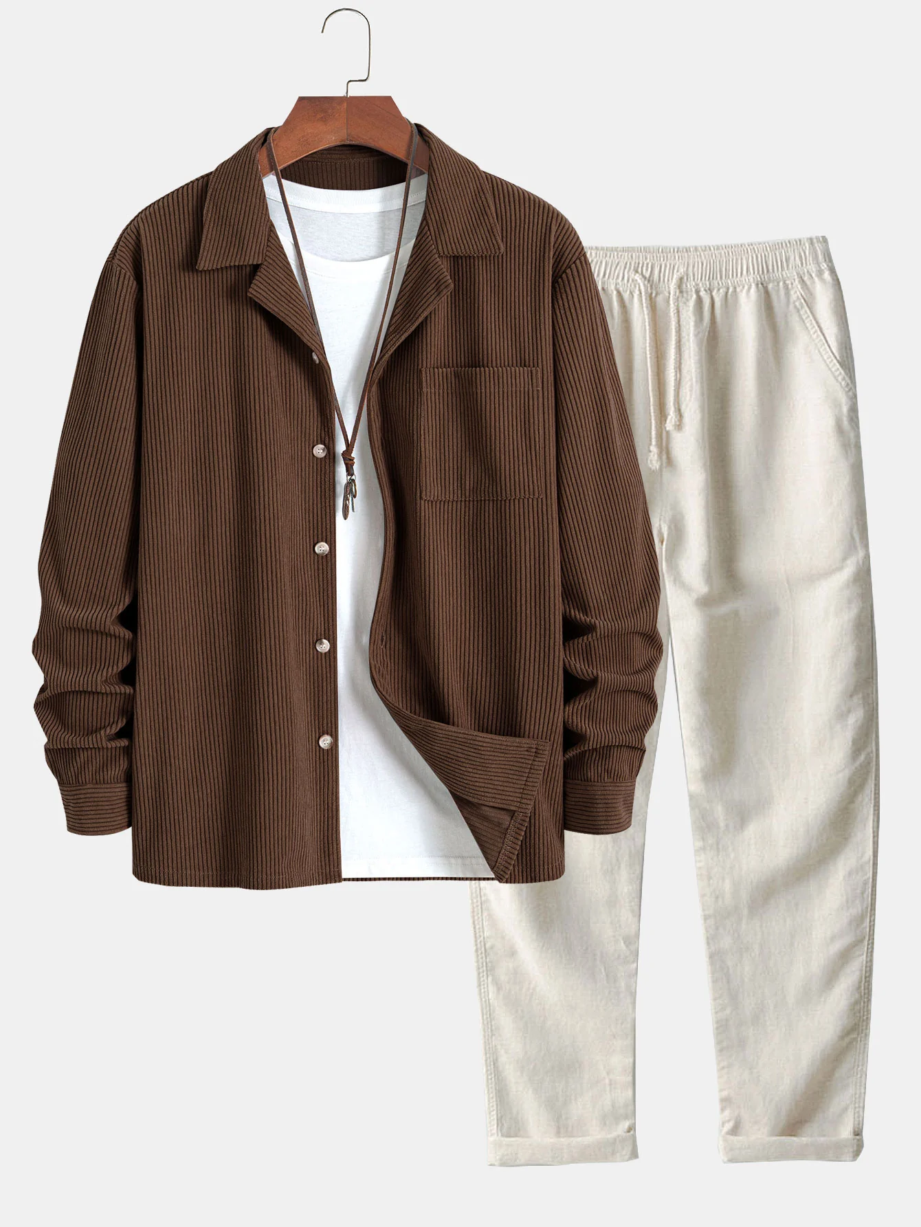 Langarm-Corduroy-Hemd mit kubanischem Kragen & gerade geschnittene Leinenhose - Image 8
