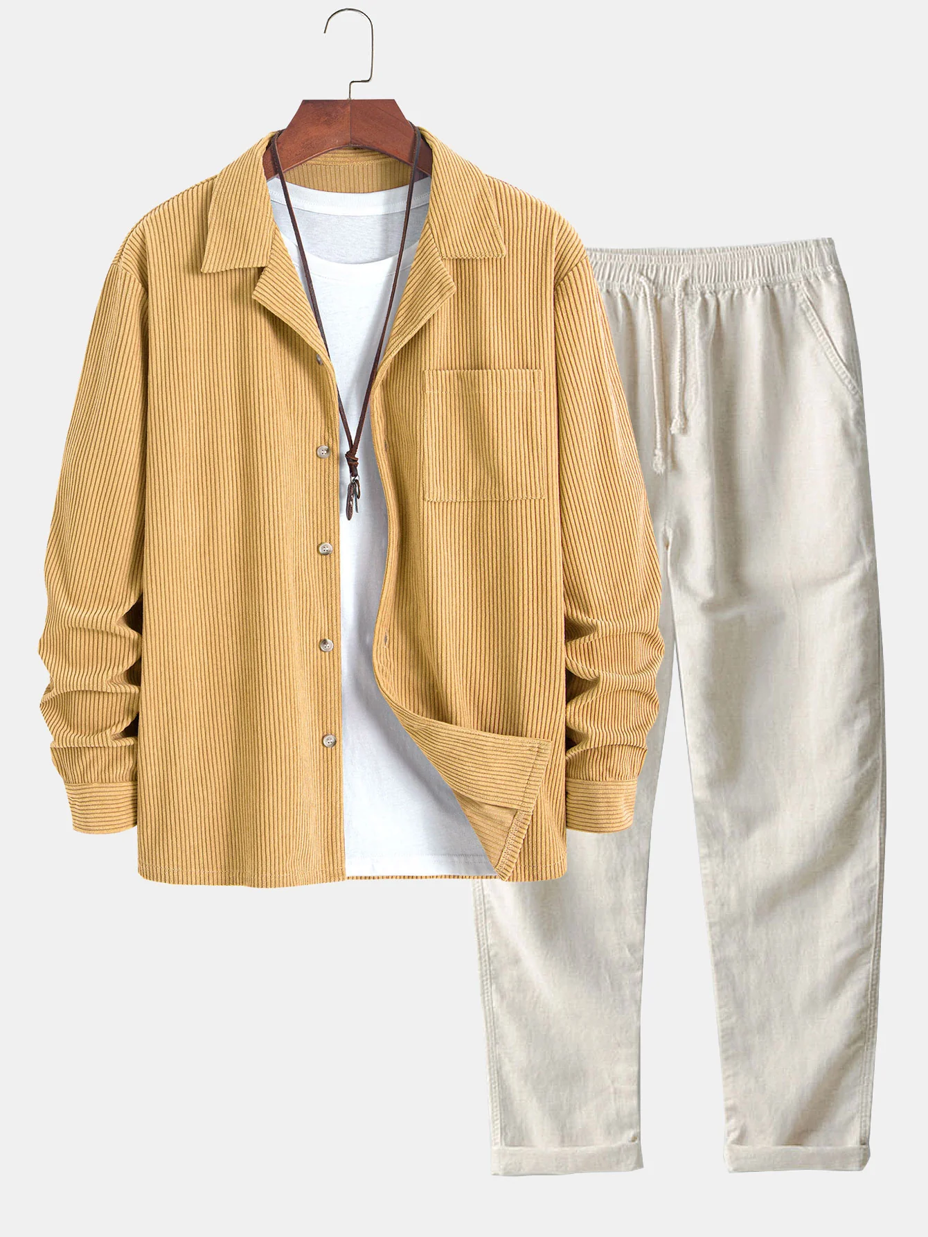 Langarm-Corduroy-Hemd mit kubanischem Kragen & gerade geschnittene Leinenhose - Image 9