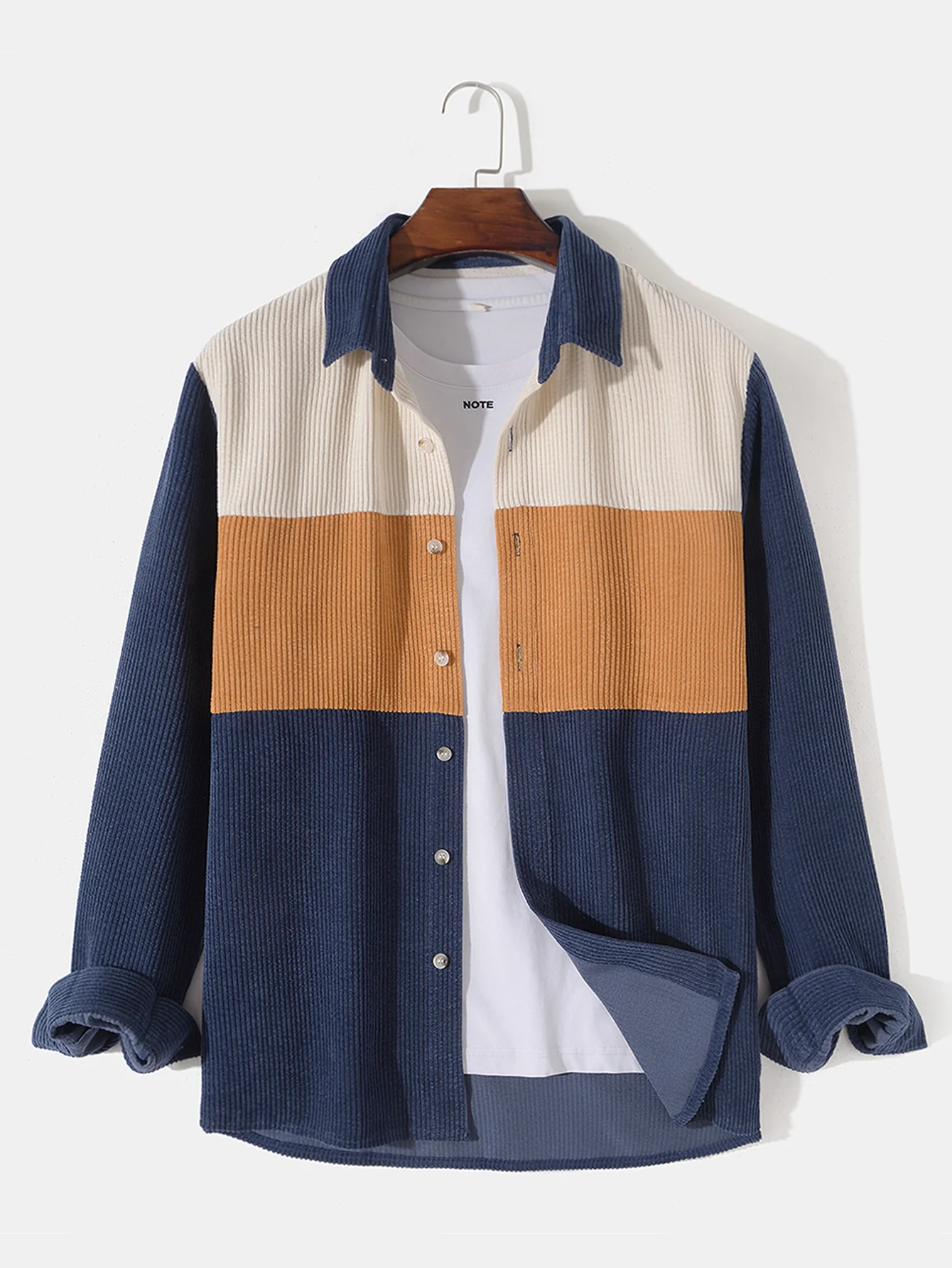 Langarm-Cord-Patchwork-Hemd