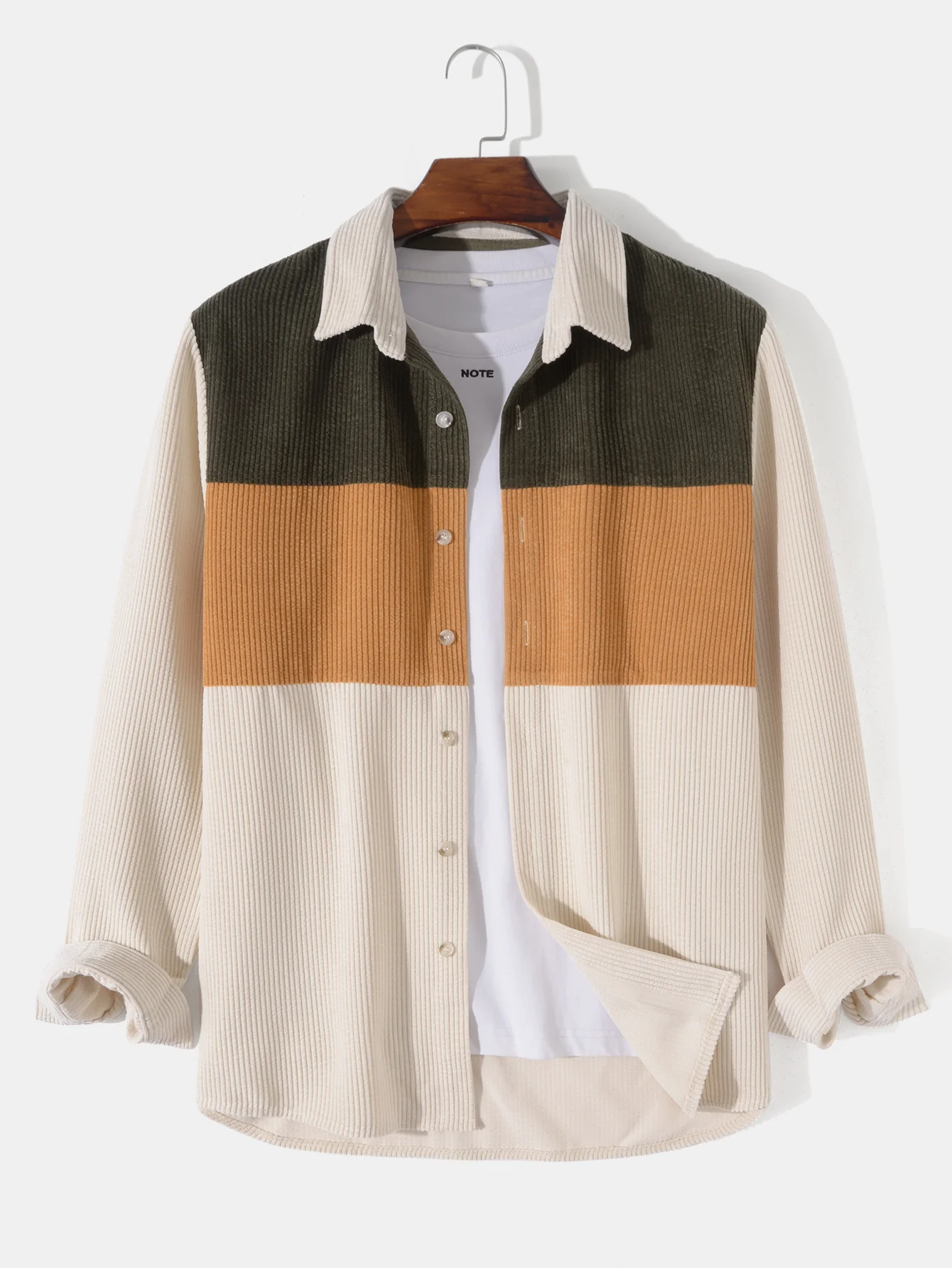Langarm-Cord-Patchwork-Hemd - Image 3