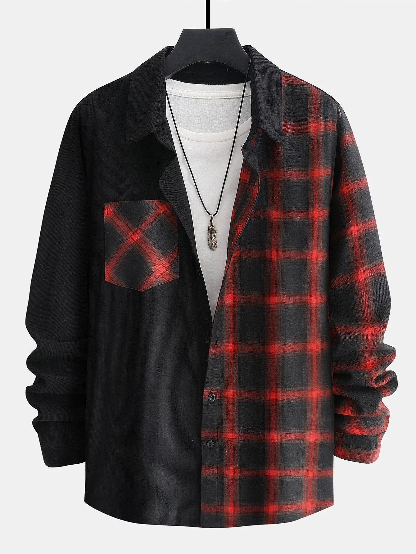 Langarm-Cord-Plaid-Panelshemd