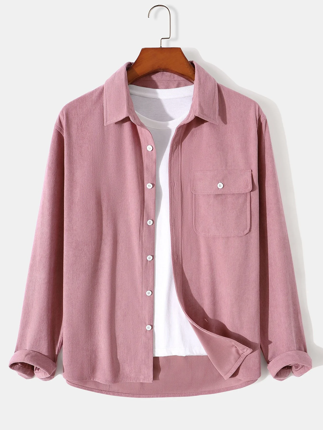 Langarm-Flap-Pocket-Cordhemd