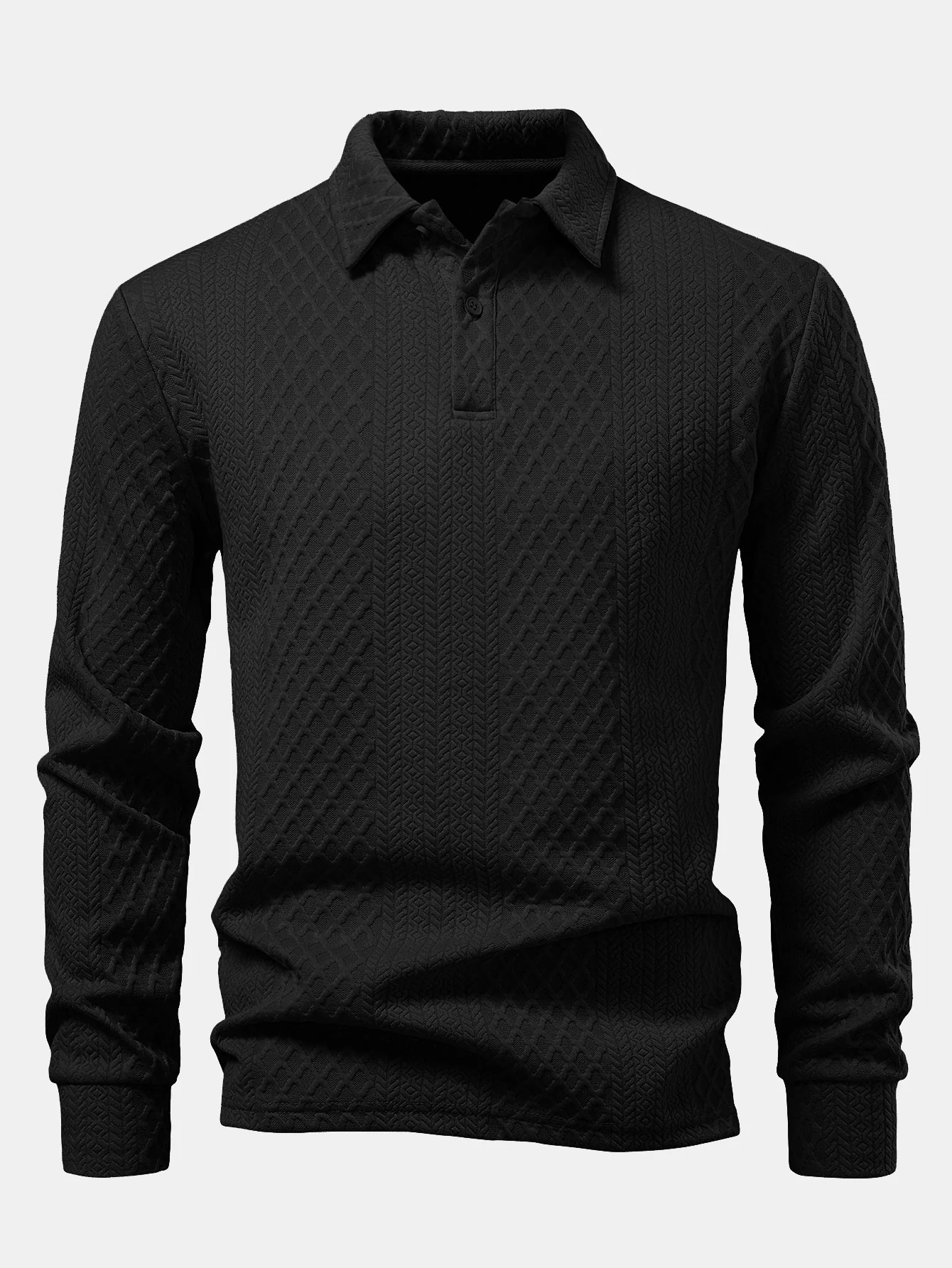 Langarm Geometrisches Jacquard Poloshirts Shirt - Image 3
