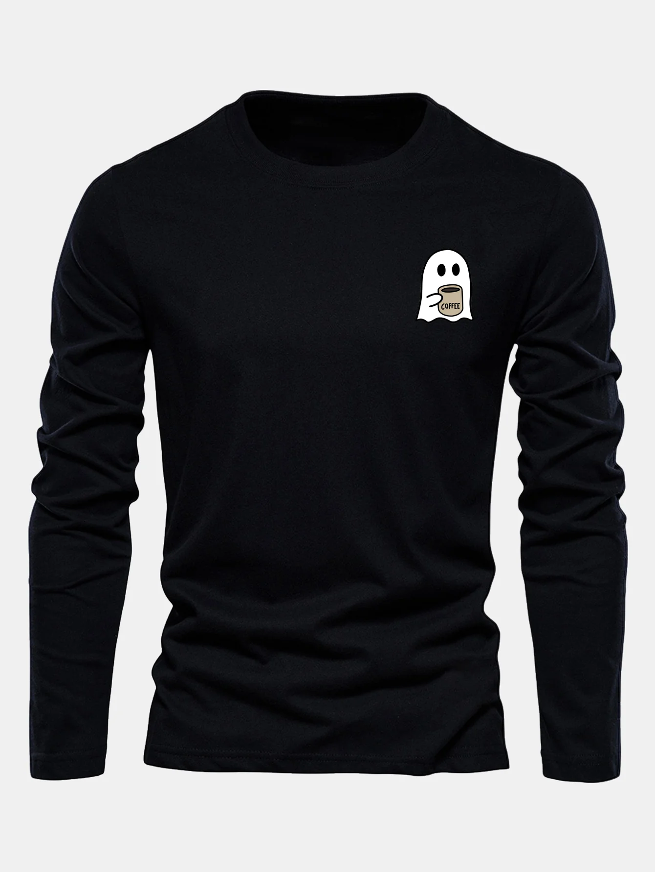 Langarm Geister Kaffeetrinken Druck Baumwoll T-Shirt