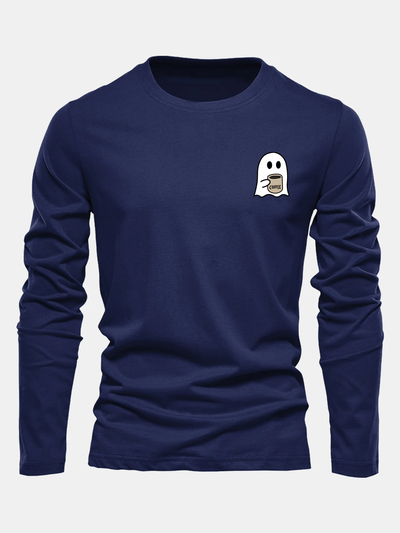 Langarm Geister Kaffeetrinken Druck Baumwoll T-Shirt - Image 2