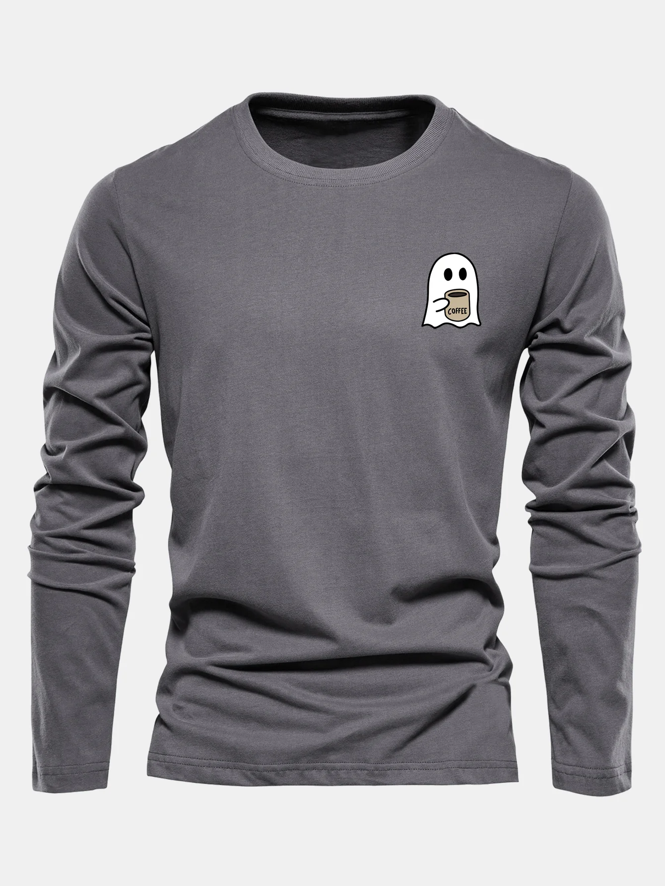 Langarm Geister Kaffeetrinken Druck Baumwoll T-Shirt - Image 3