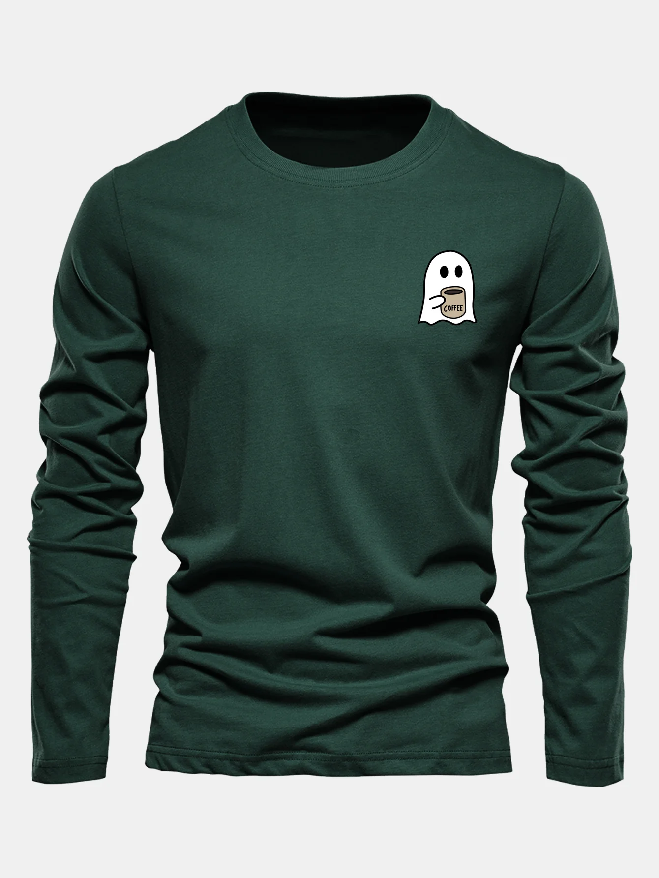 Langarm Geister Kaffeetrinken Druck Baumwoll T-Shirt - Image 5