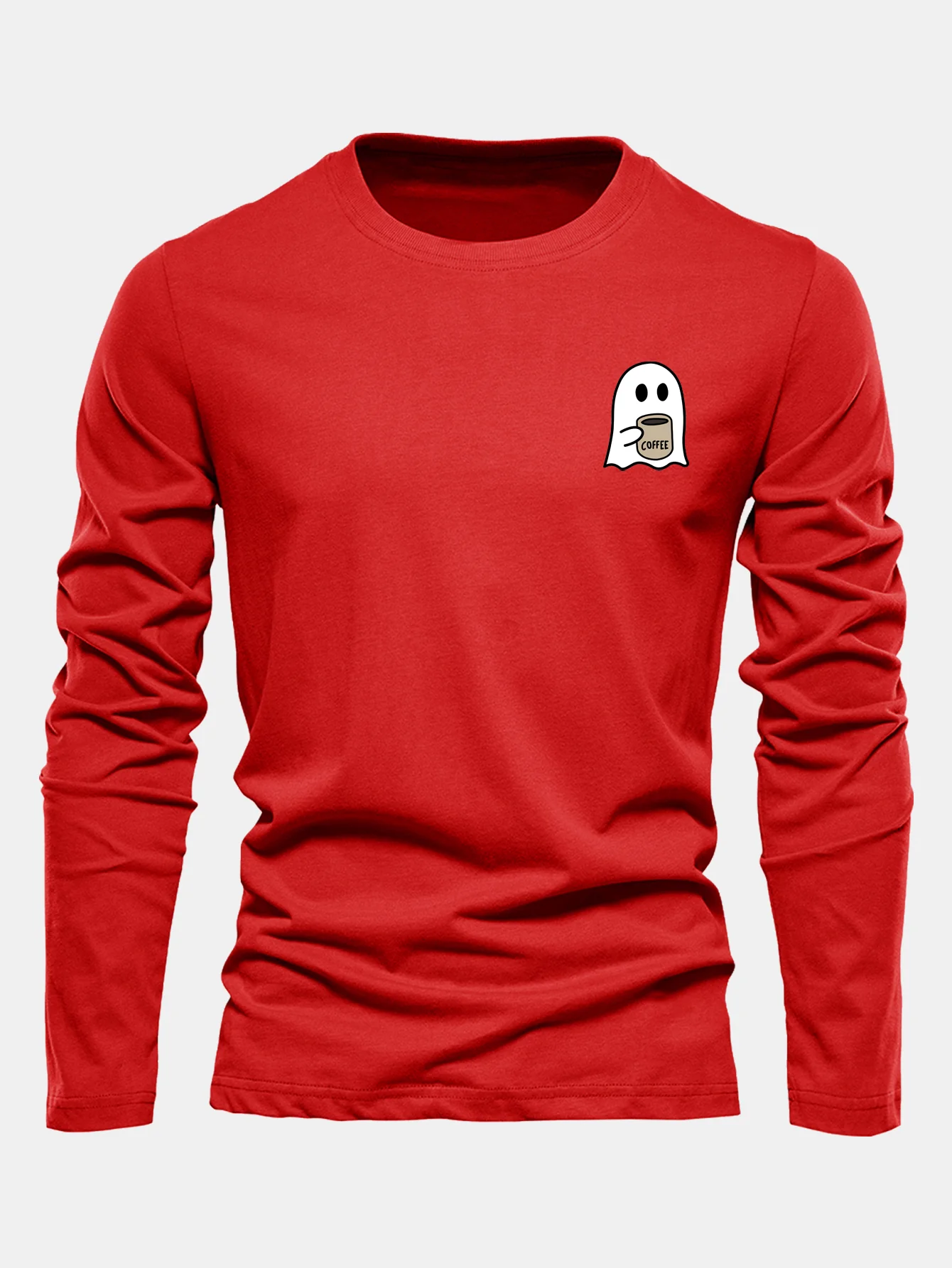 Langarm Geister Kaffeetrinken Druck Baumwoll T-Shirt - Image 6