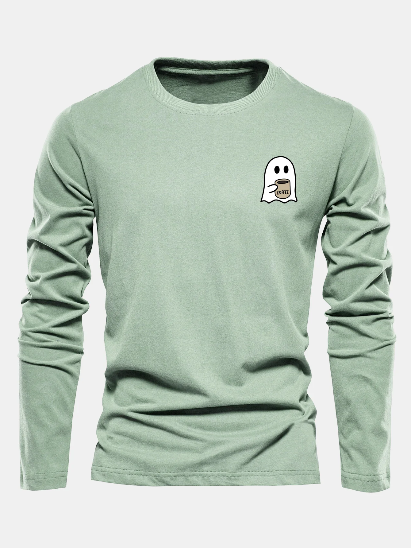 Langarm Geister Kaffeetrinken Druck Baumwoll T-Shirt - Image 9