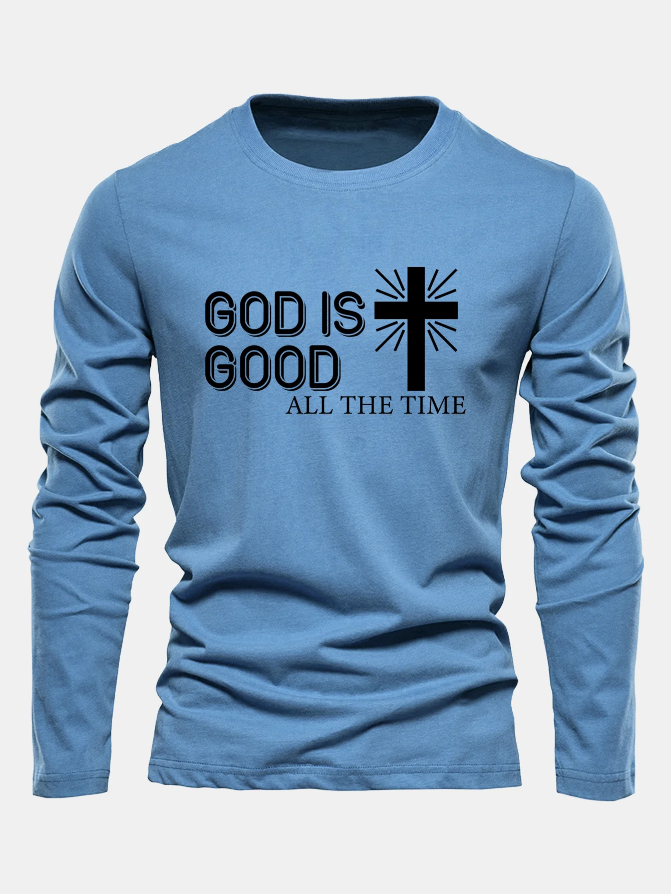 Langarm-Gott ist gut Kreuzdruck Baumwoll-T-Shirt - Image 2