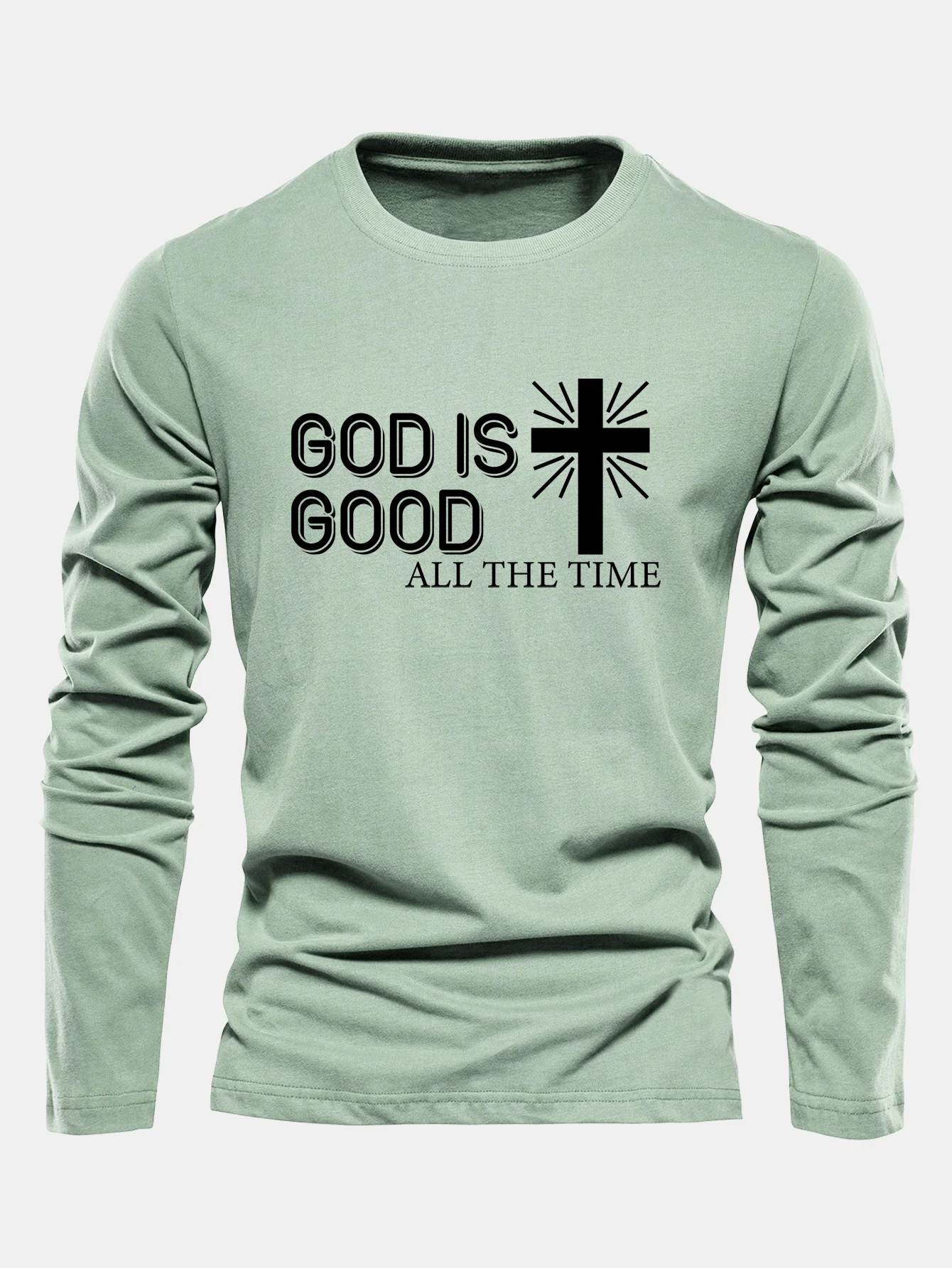 Langarm-Gott ist gut Kreuzdruck Baumwoll-T-Shirt - Image 3
