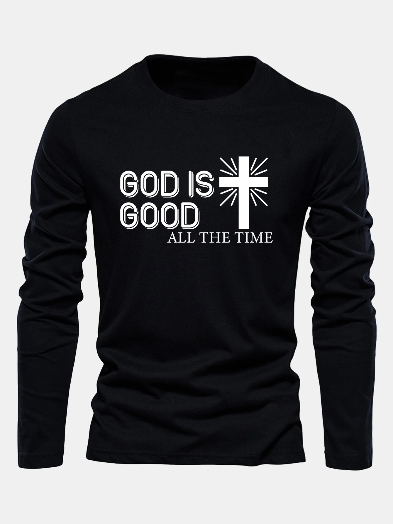 Langarm-Gott ist gut Kreuzdruck Baumwoll-T-Shirt - Image 5