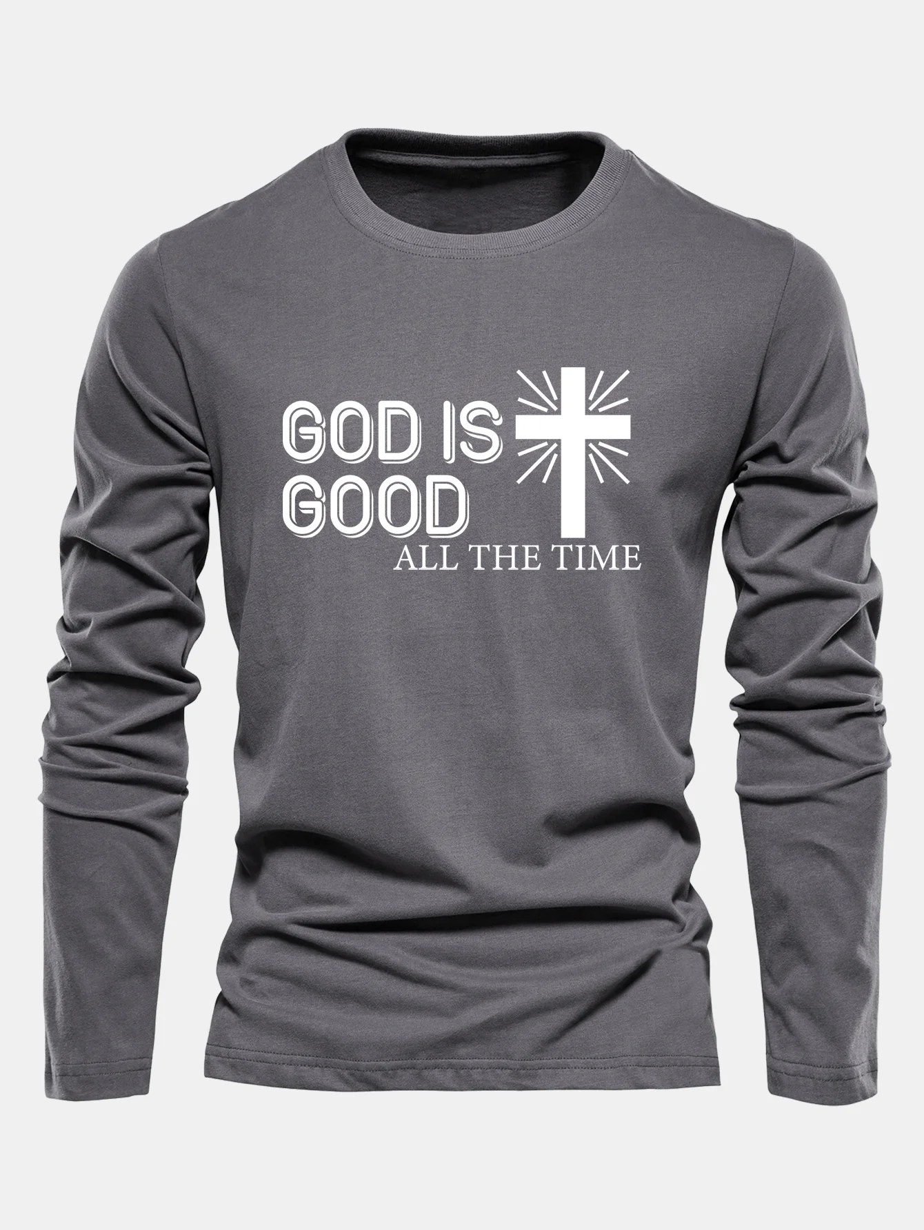 Langarm-Gott ist gut Kreuzdruck Baumwoll-T-Shirt - Image 7