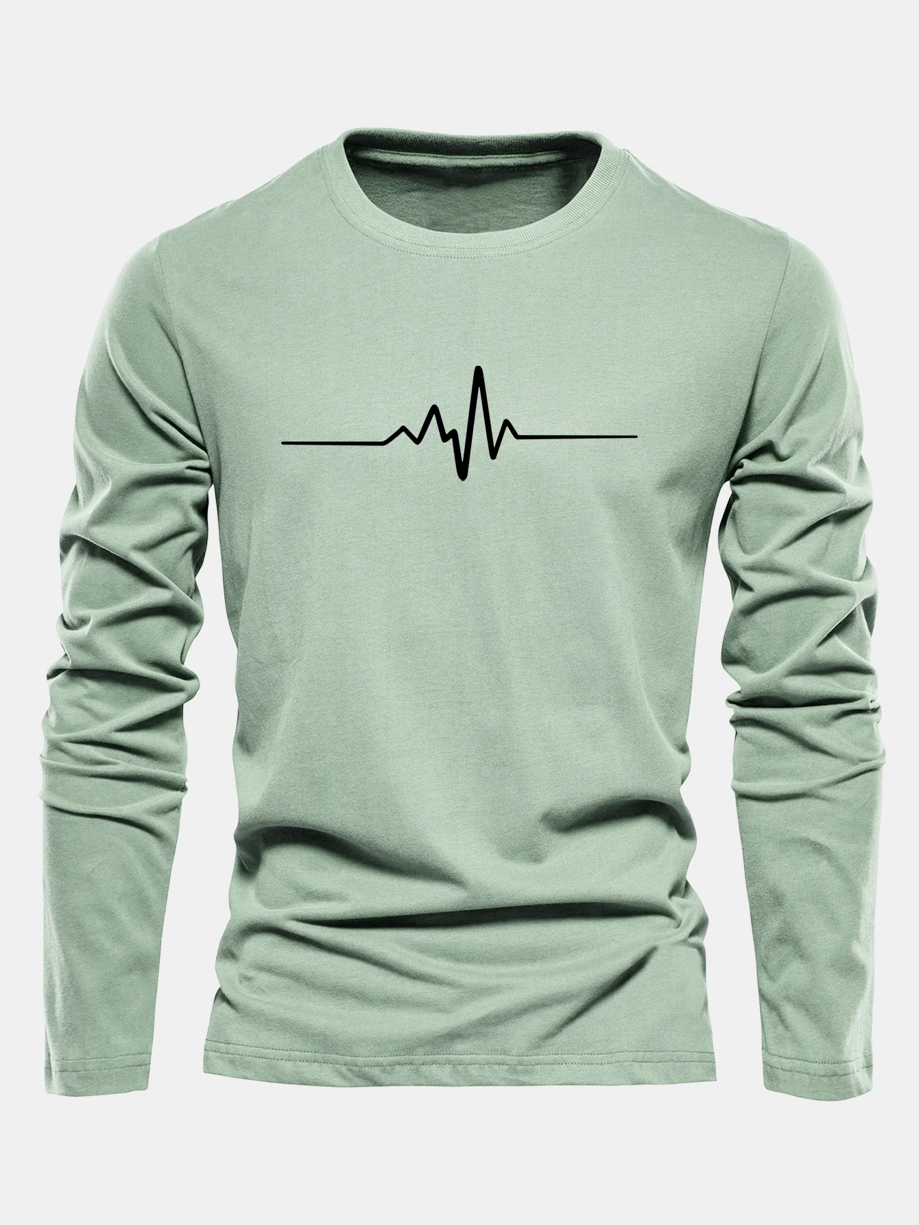 Langarm-Herzschlag-Print-Baumwoll-T-Shirt - Image 10