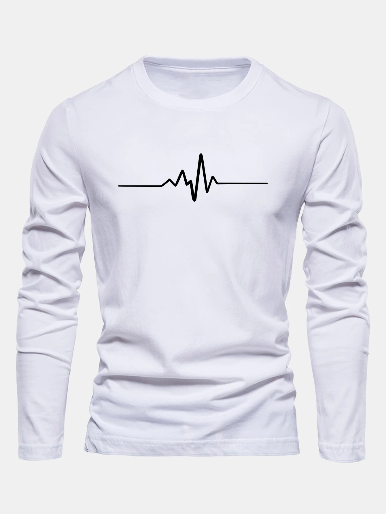 Langarm-Herzschlag-Print-Baumwoll-T-Shirt - Image 11