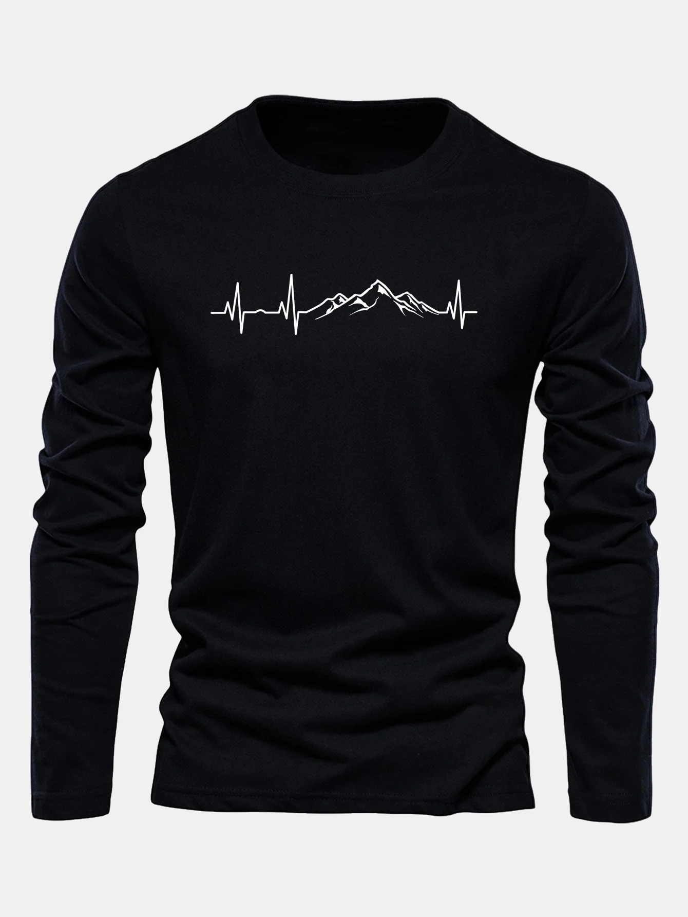Langarm-Herzschlag-Print-Baumwoll-T-Shirt - Image 2