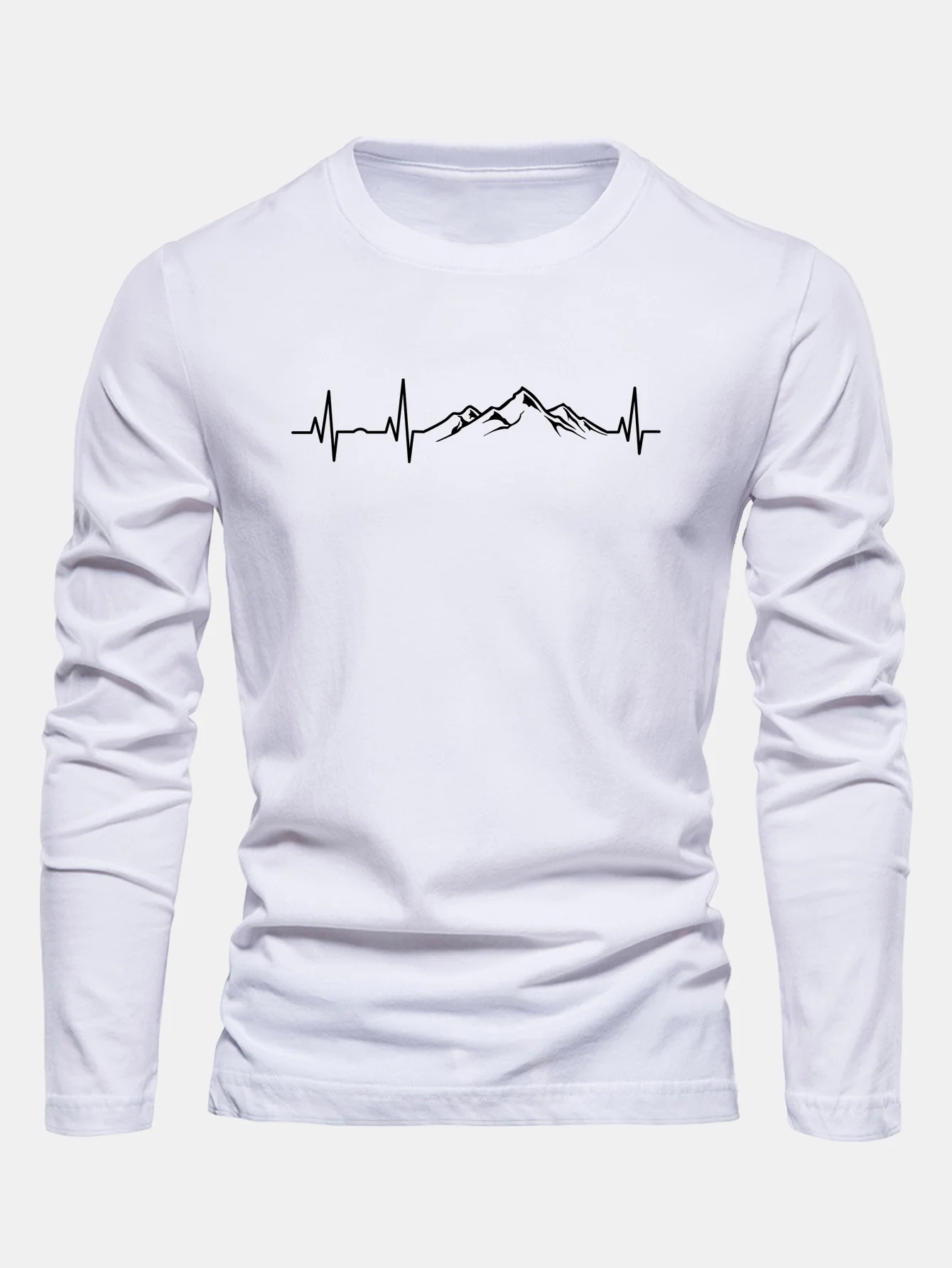 Langarm-Herzschlag-Print-Baumwoll-T-Shirt - Image 3