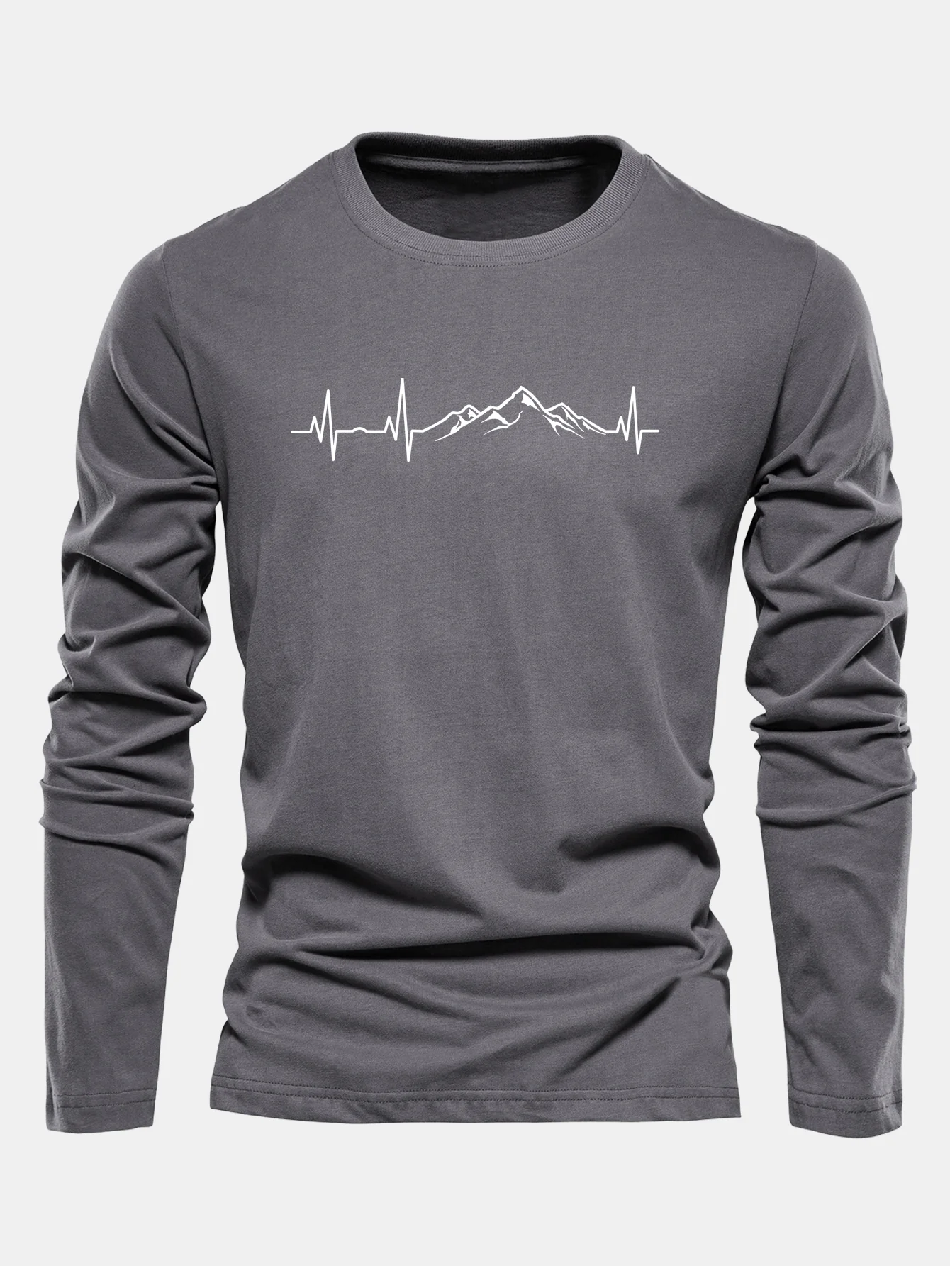 Langarm-Herzschlag-Print-Baumwoll-T-Shirt - Image 5