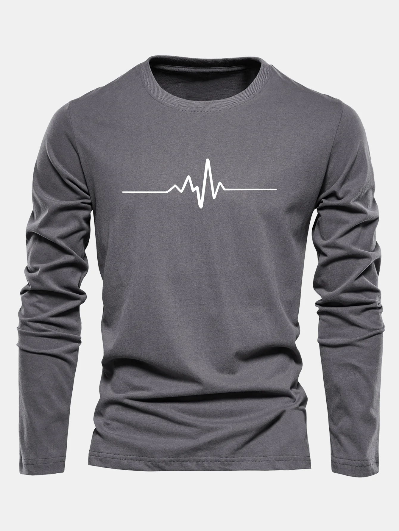 Langarm-Herzschlag-Print-Baumwoll-T-Shirt - Image 3