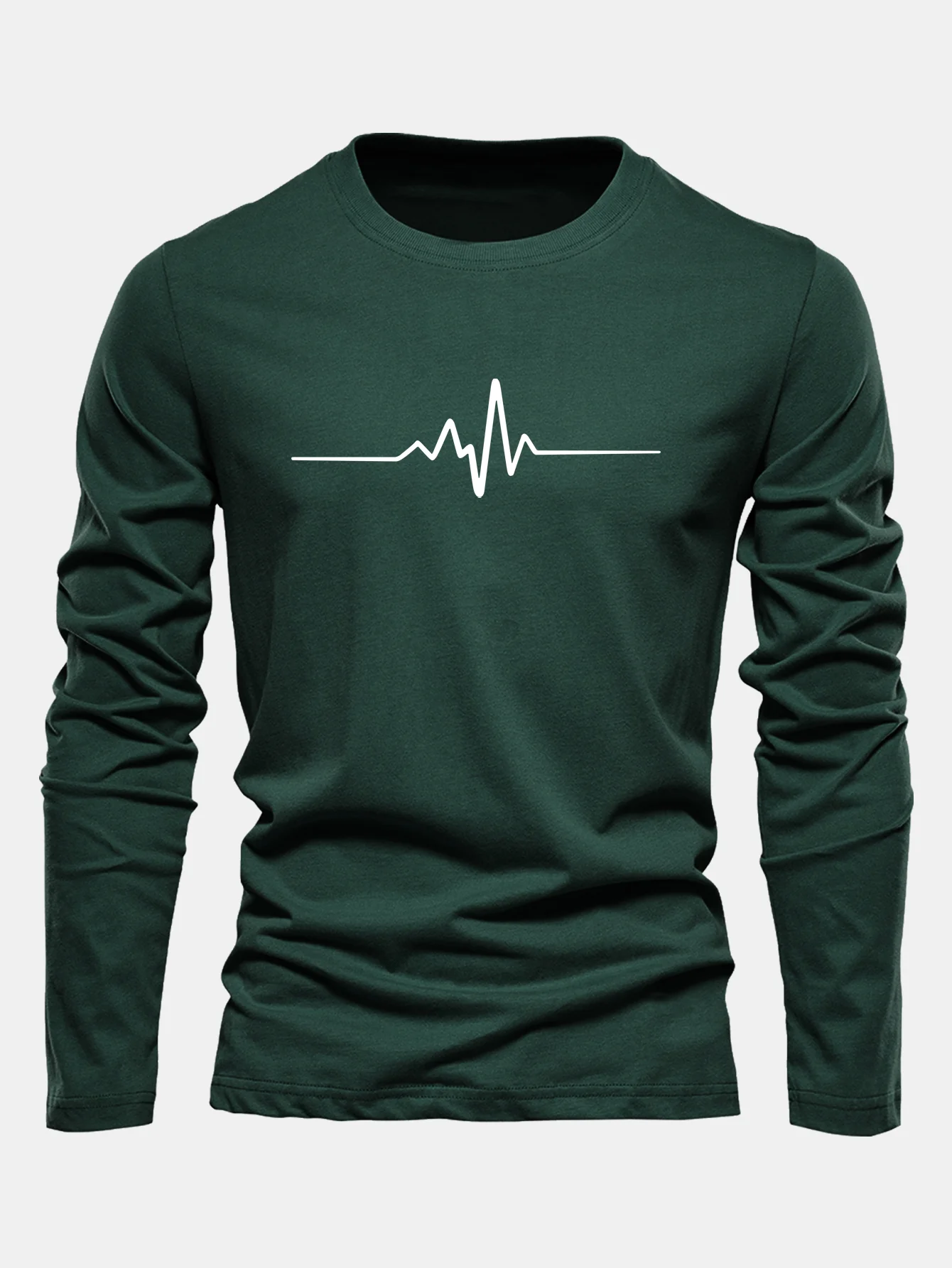 Langarm-Herzschlag-Print-Baumwoll-T-Shirt - Image 5