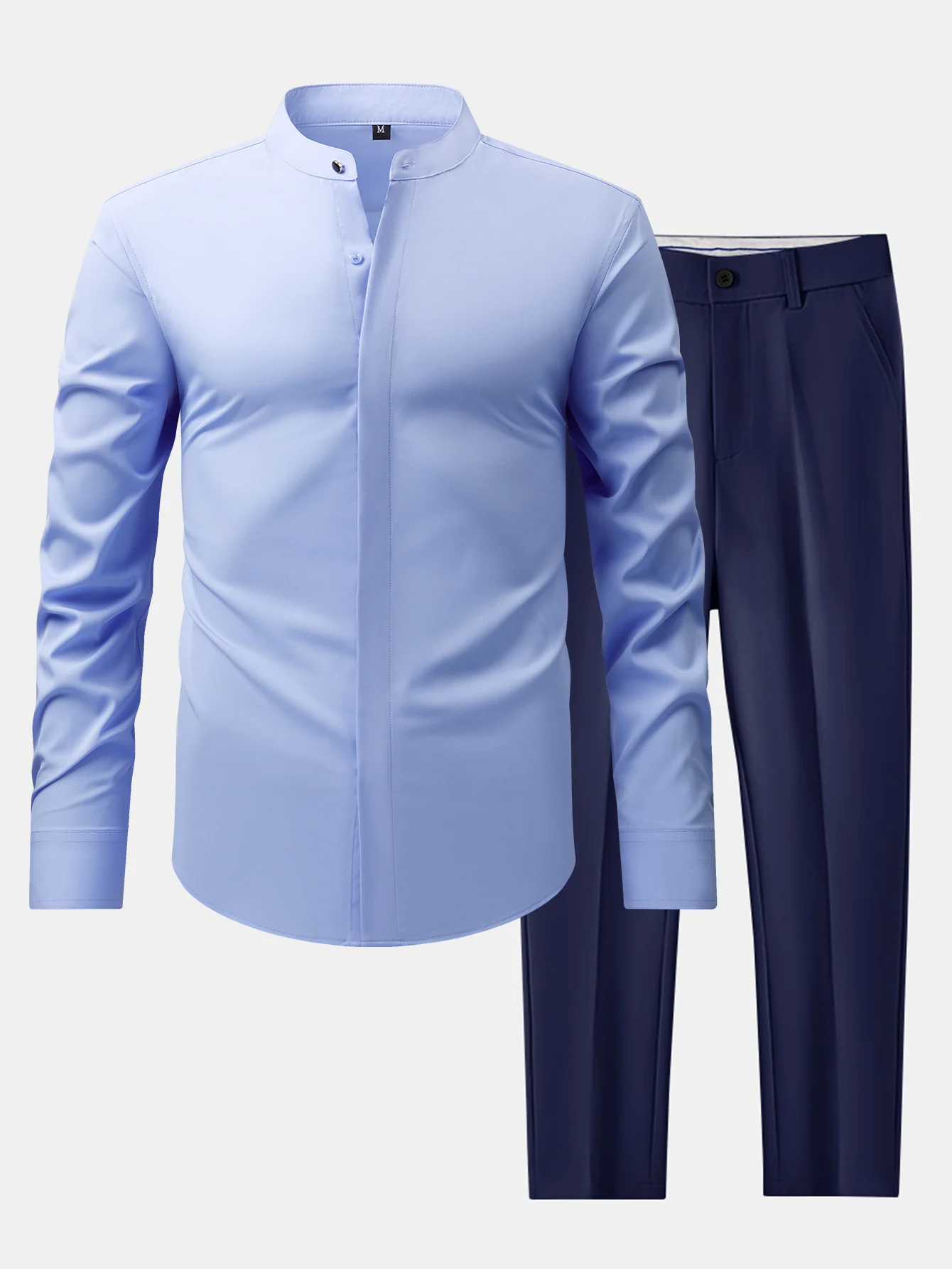 Hemd mit Stehkragen, verdeckter Knopfleiste und bügelfrei & schmal geschnittene, konisch zulaufende Hose - Image 3