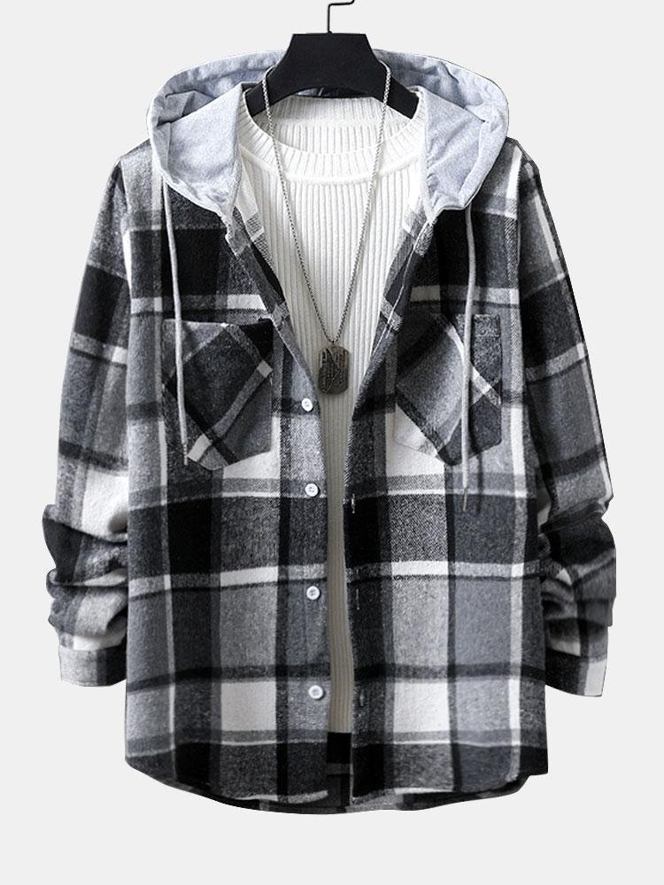 Langarm-Hoodie-Flanell-Karobluse - Image 3