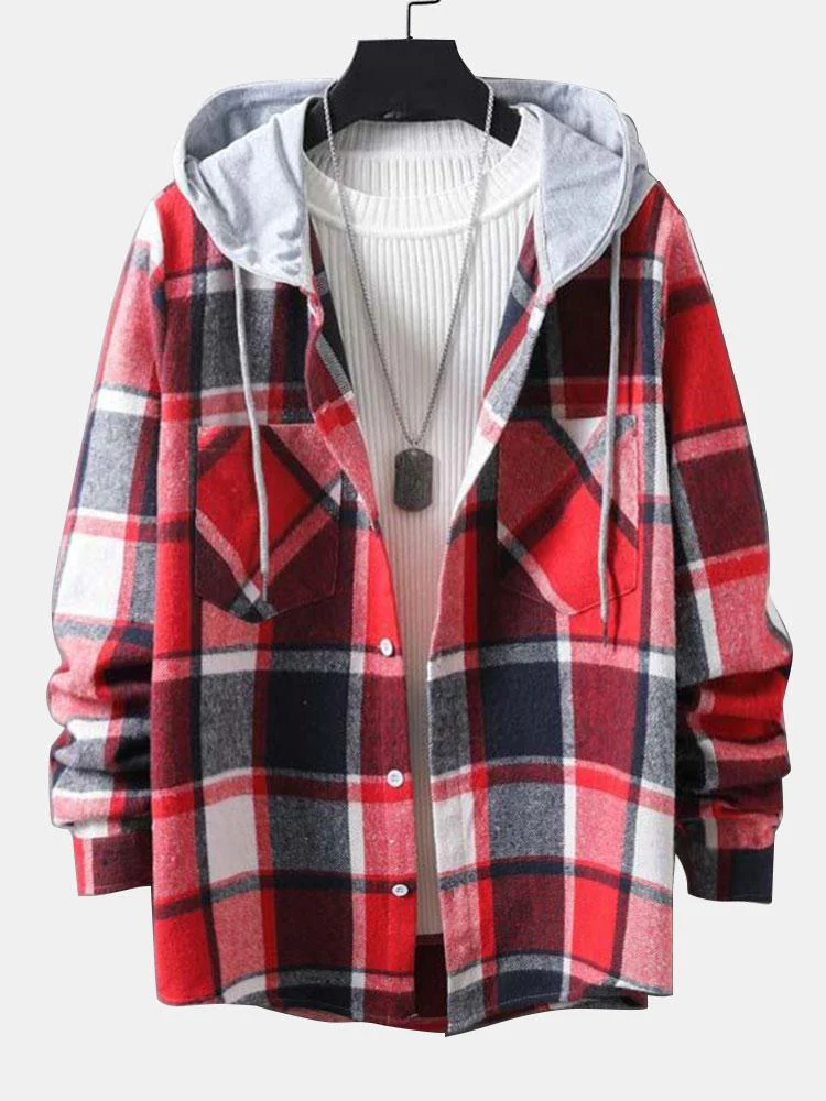 Langarm-Hoodie-Flanell-Karobluse - Image 7