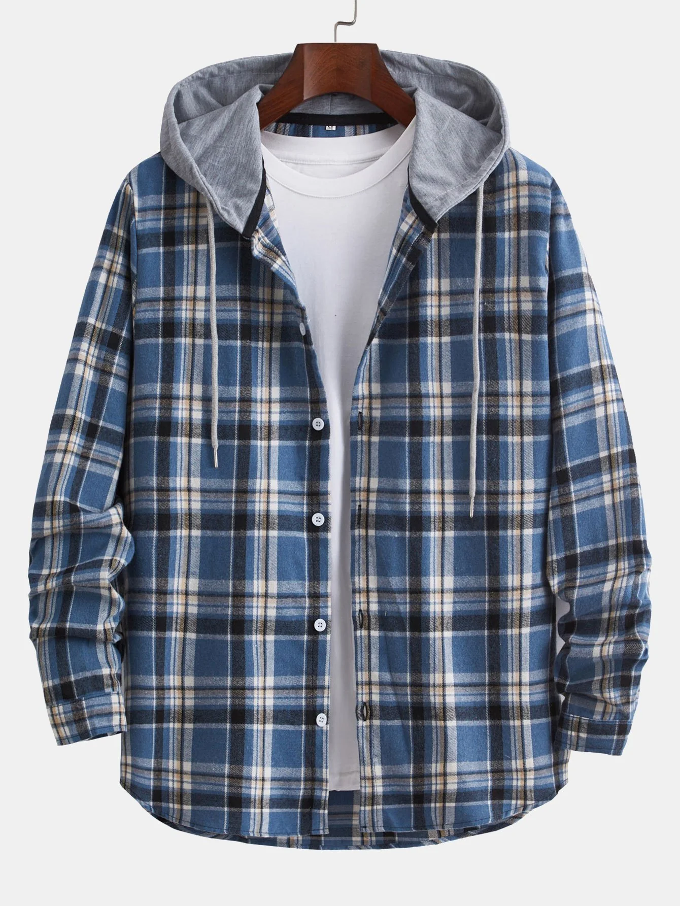 Langarm-Hoodie-Karierte Knopf-Down-Bluse