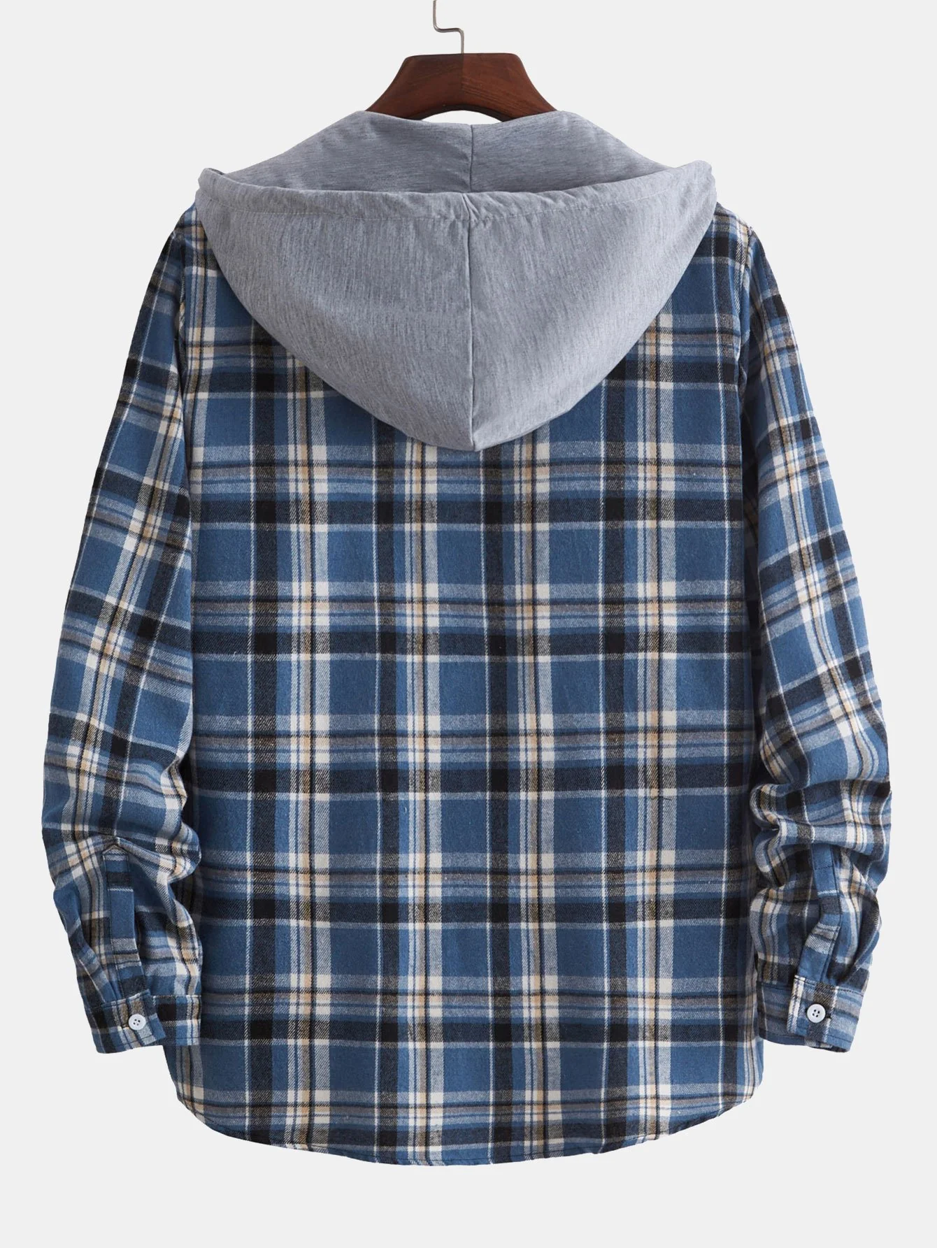 Langarm-Hoodie-Karierte Knopf-Down-Bluse - Image 2