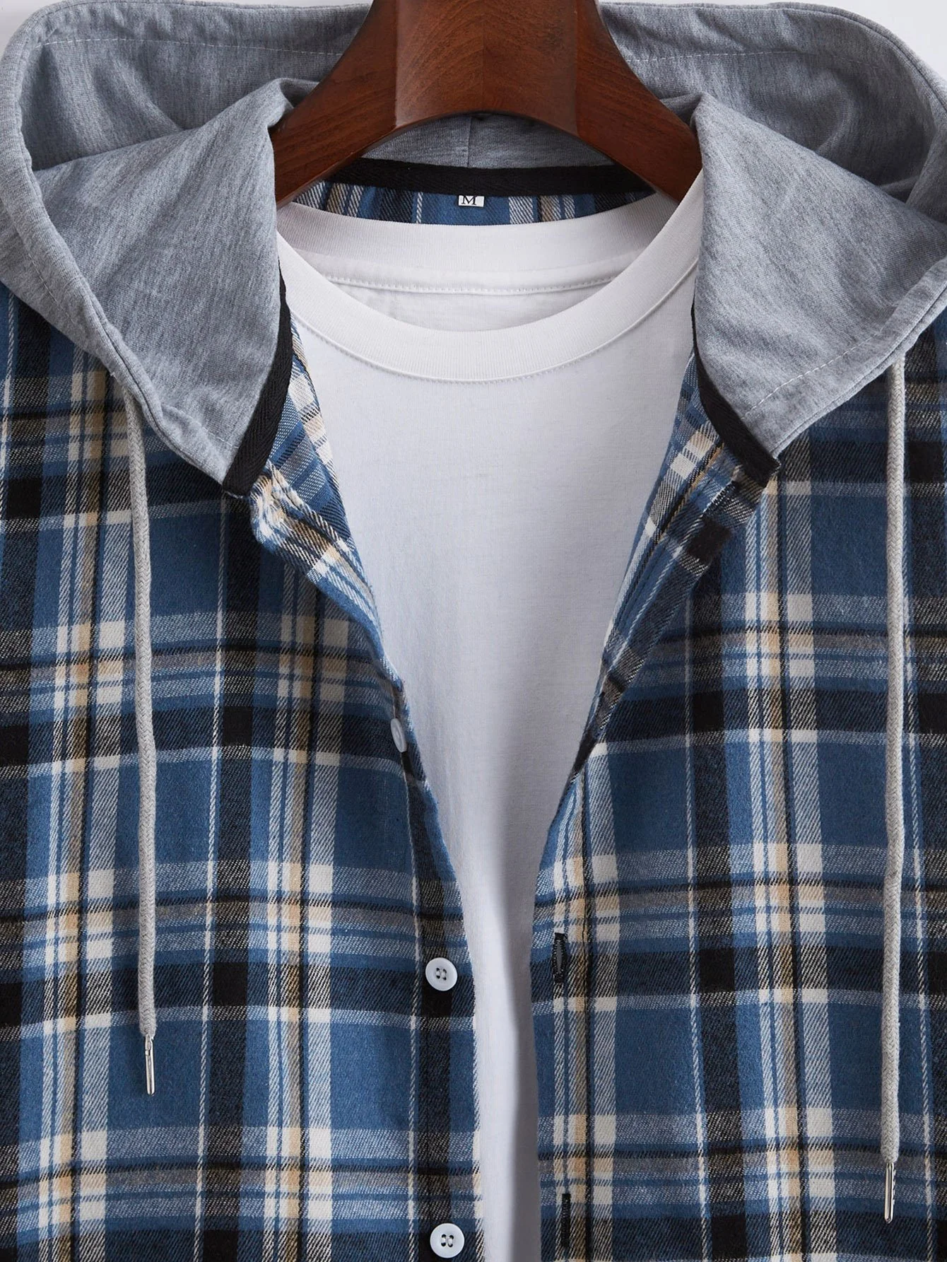 Langarm-Hoodie-Karierte Knopf-Down-Bluse - Image 3