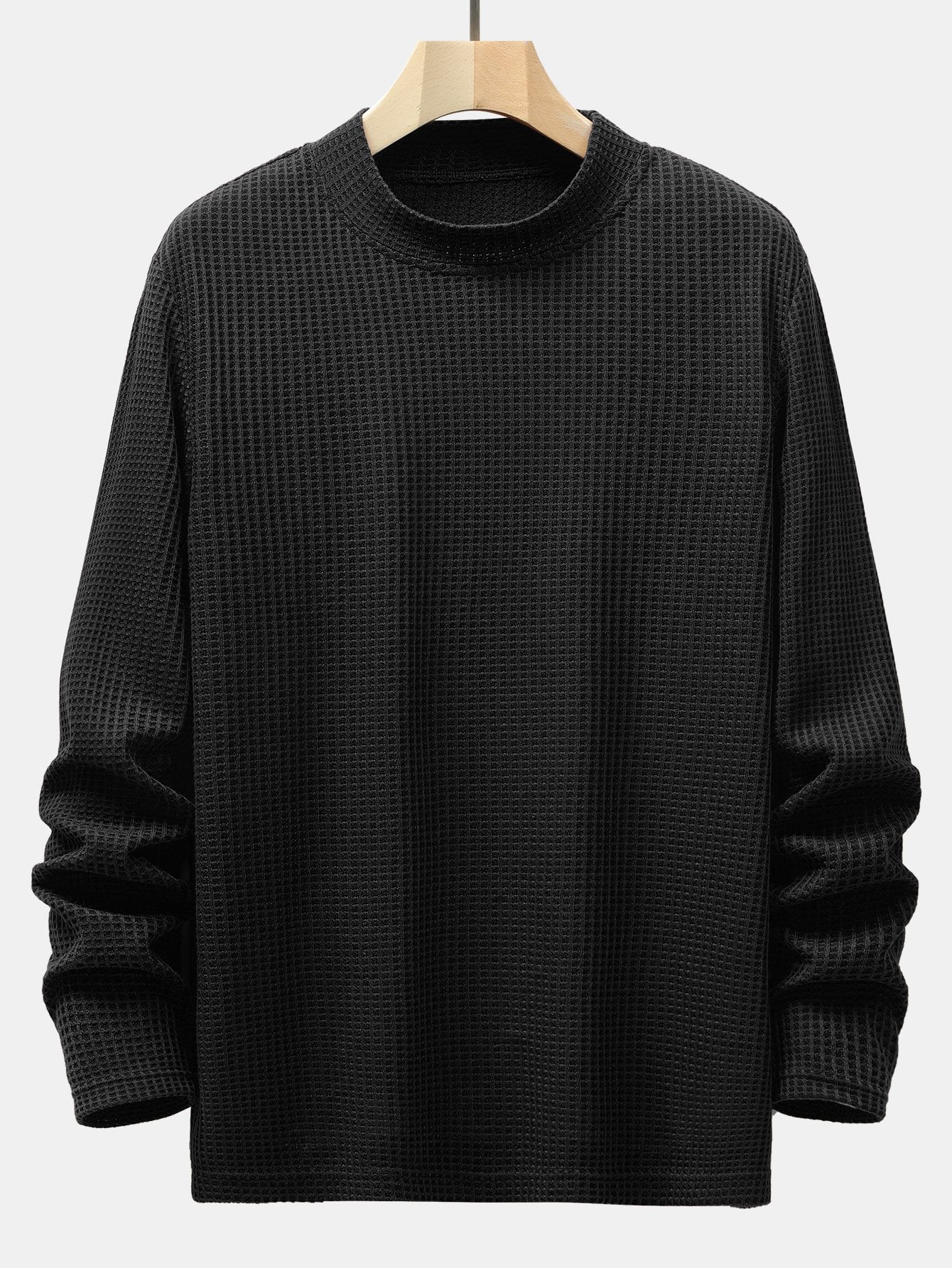 Langarm gestricktes Waffel-Mock-Neck T-Shirt - Image 3