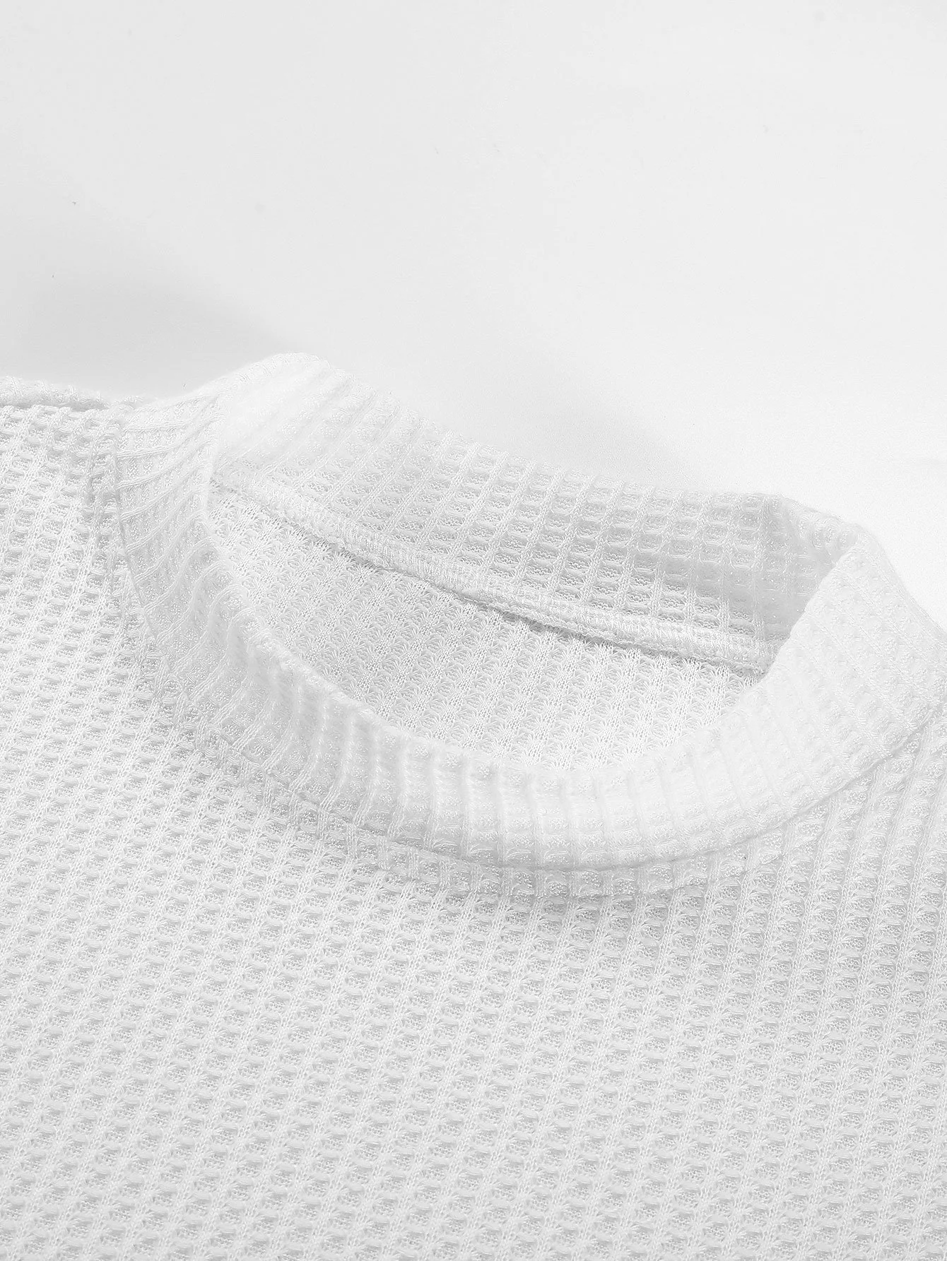 Langarm gestricktes Waffel-Mock-Neck T-Shirt - Image 5