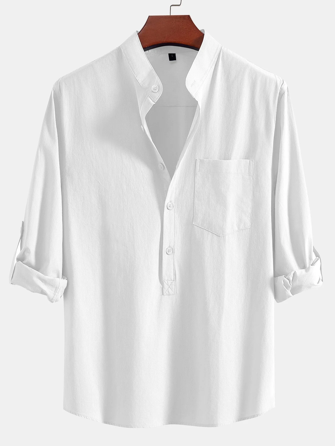 Langarm-Leinenlook-Henley-Kragenhemd - Image 2