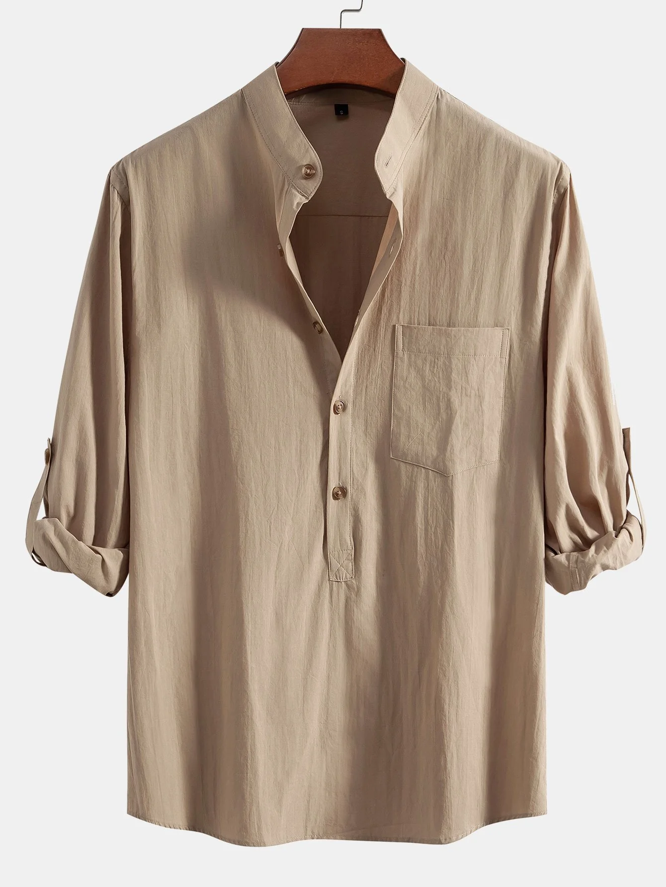 Langarm-Leinenlook-Henley-Kragenhemd - Image 3