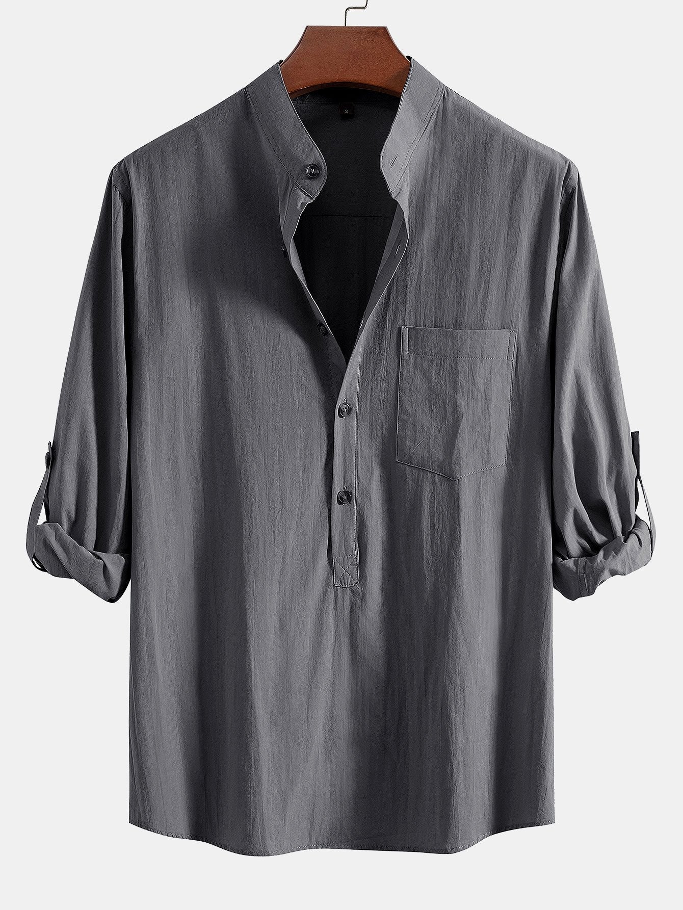 Langarm-Leinenlook-Henley-Kragenhemd - Image 8