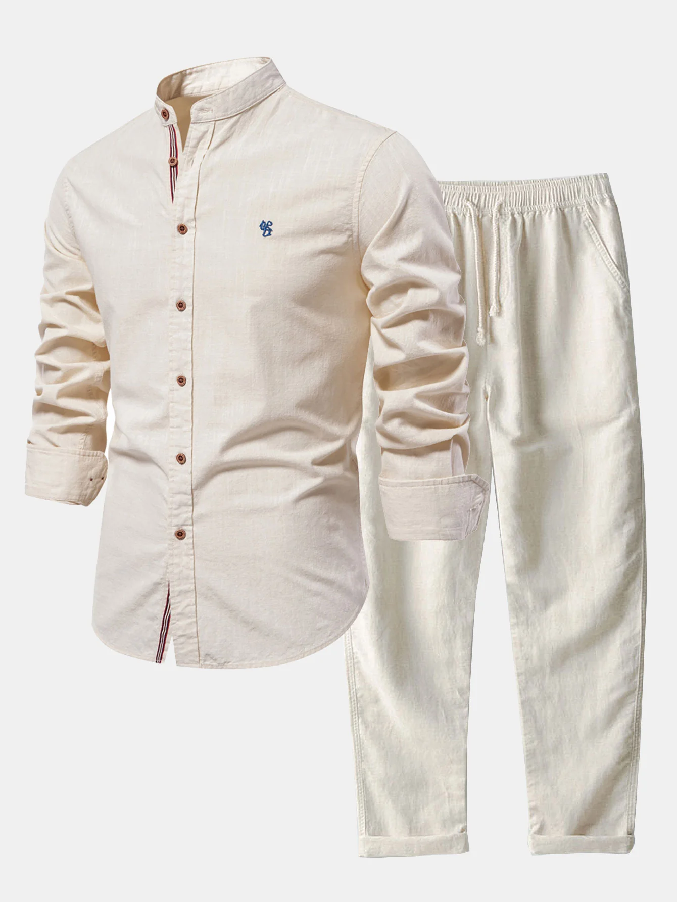 Langarm Leinenoptik Stehkragen Hemd & Leinenhose mit geradem Bein - Image 6