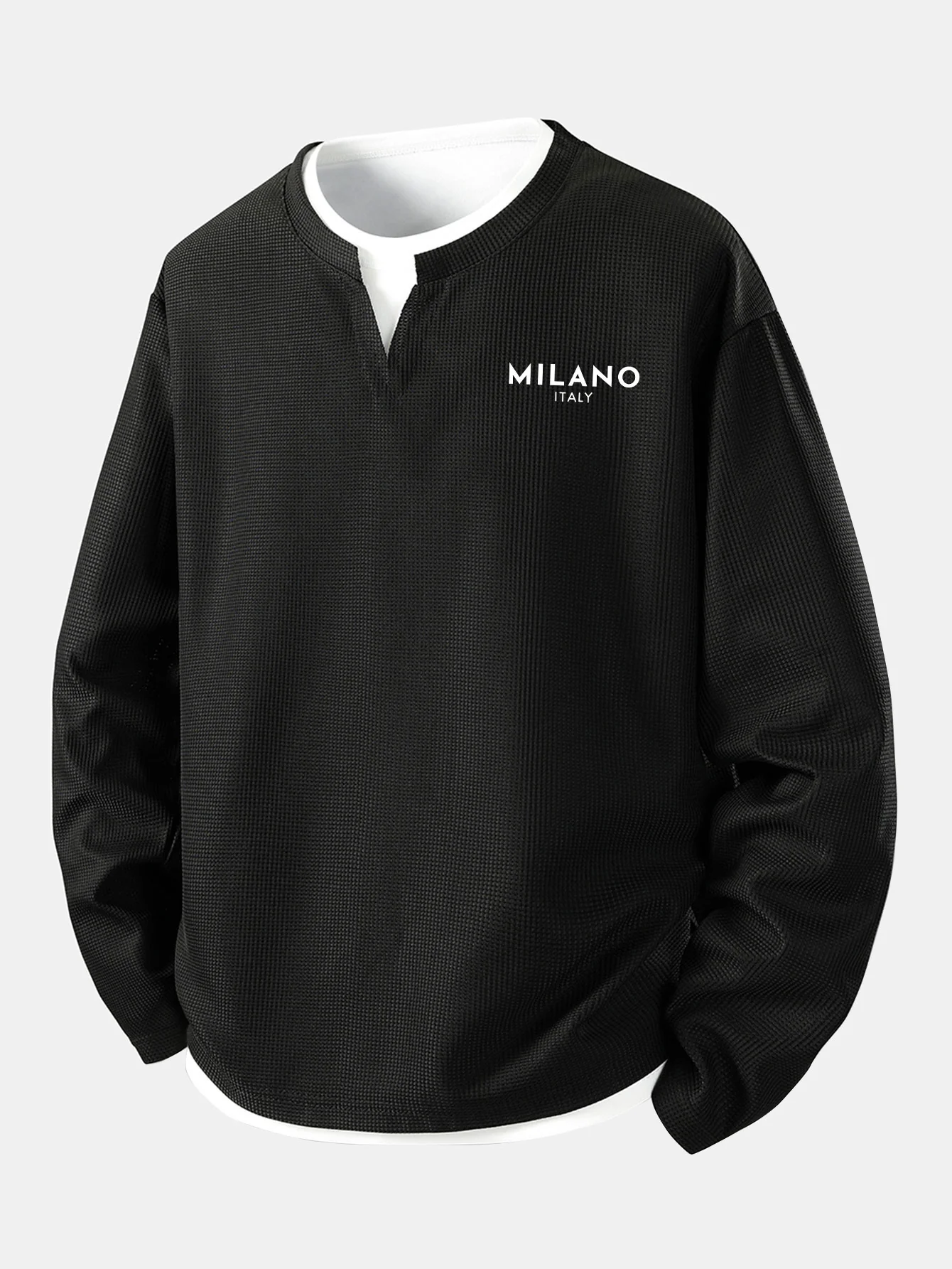 Long Sleeve Milano Print 2 In 1 Waffle T-Shirt - Image 3