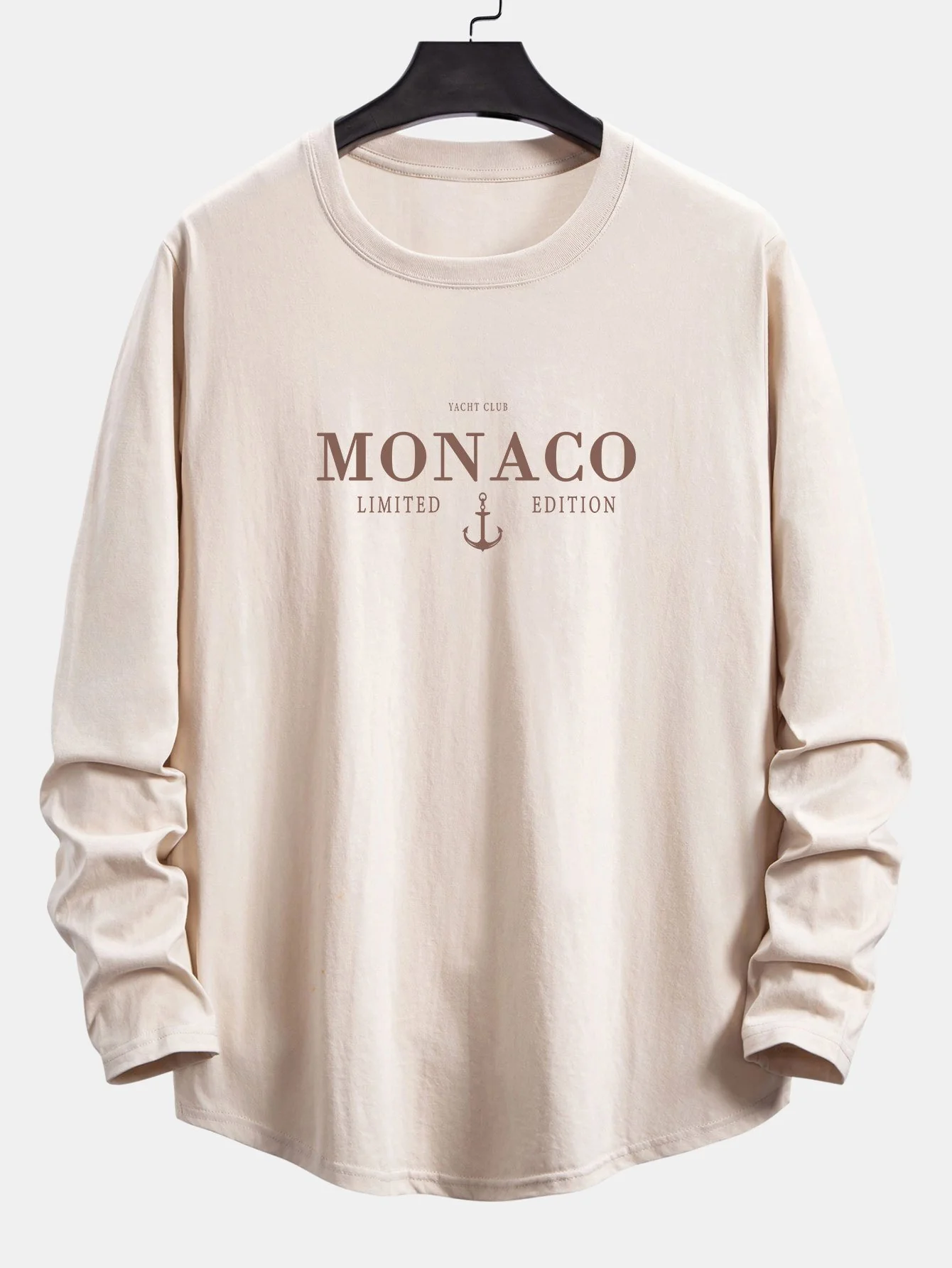 Langarm Monaco Print Baumwolle Bogen Saum T-Shirt