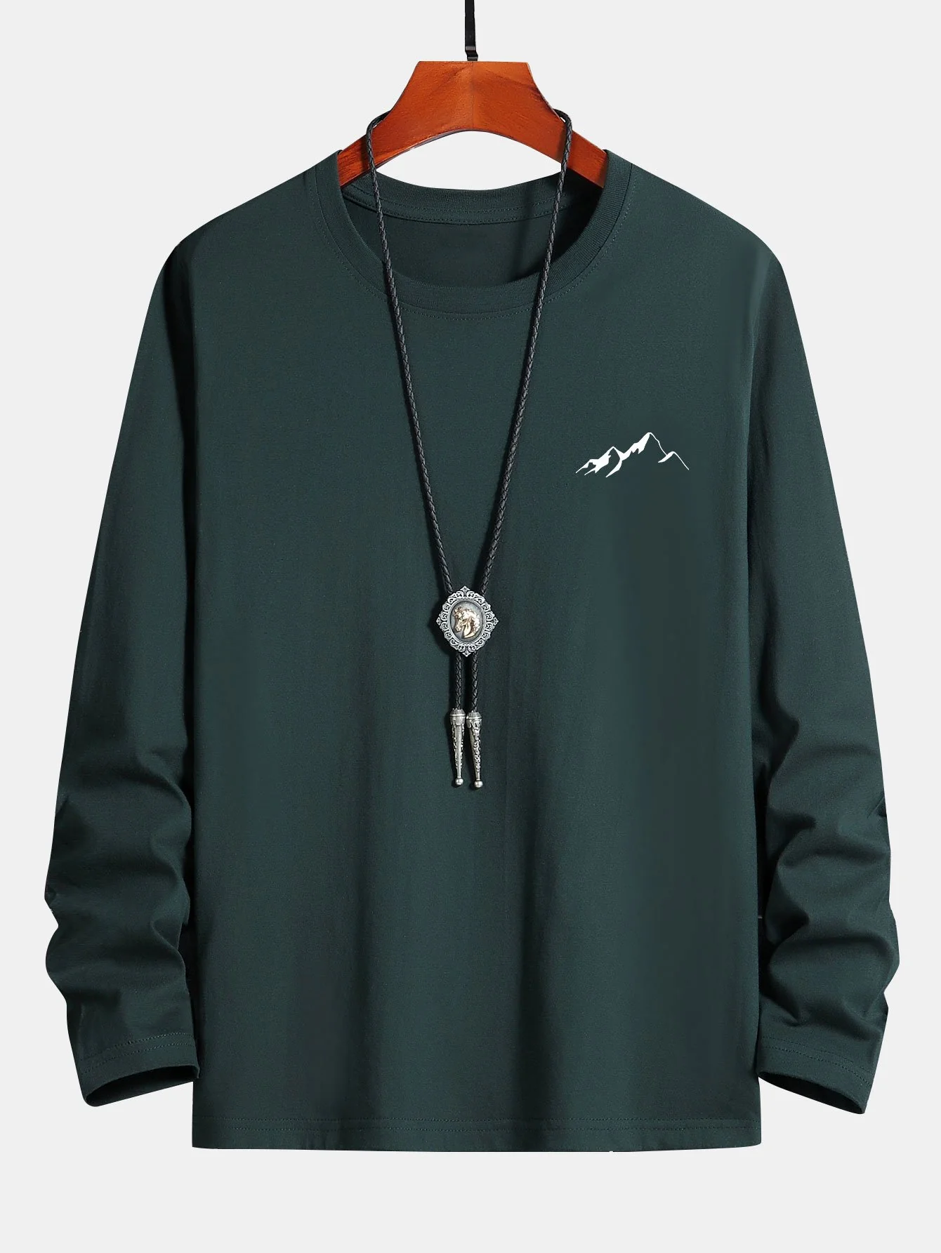 Langarm-Mountain-Grafikdruck Baumwoll-T-Shirt